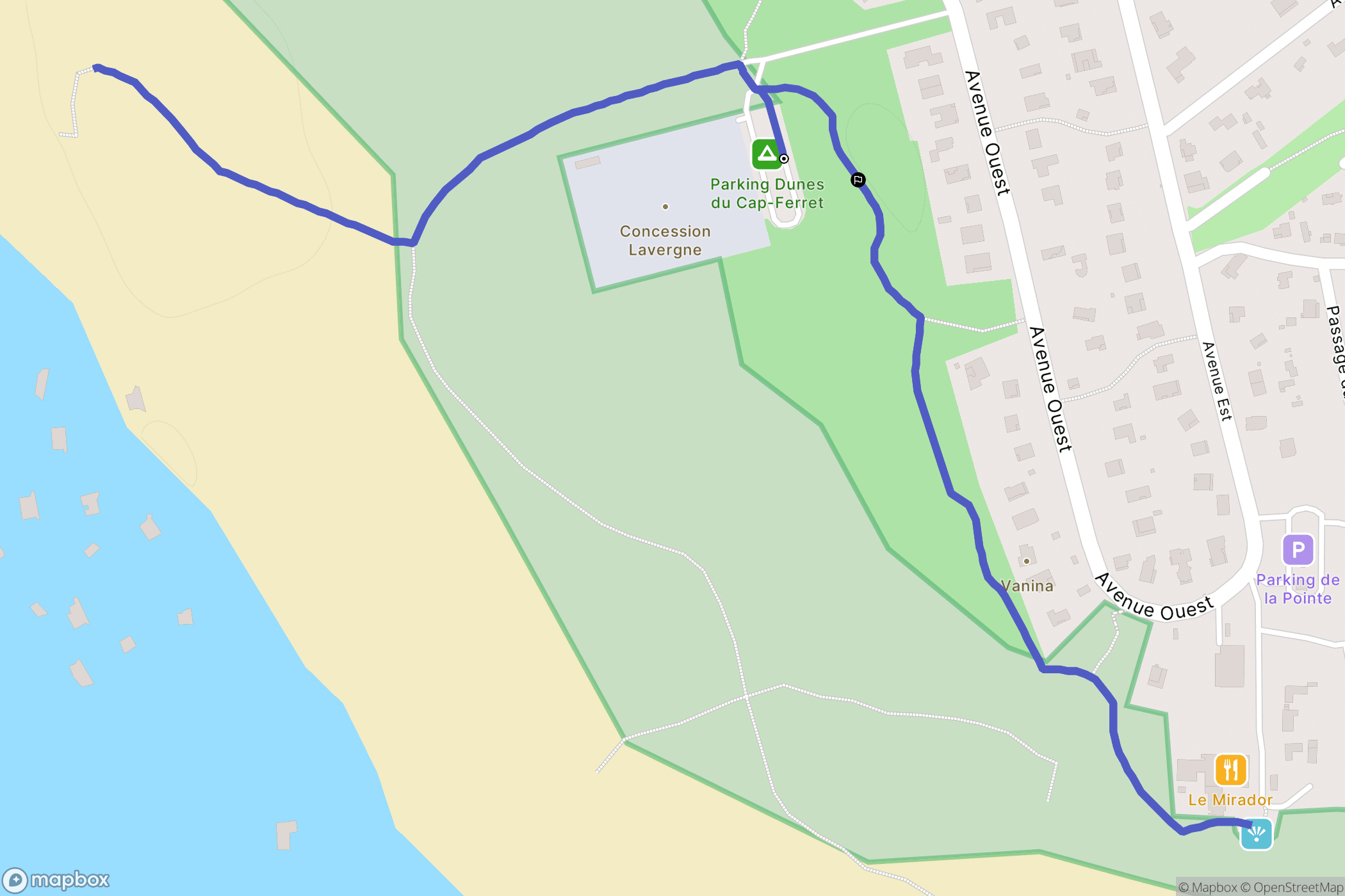 Lège-Cap-Ferret : carte du parcours de randonnée - France