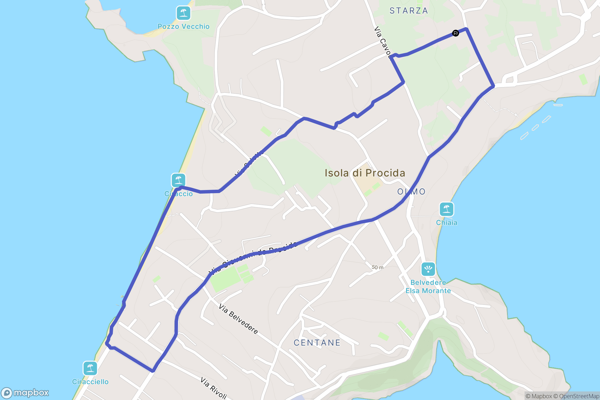 Procida : carte du parcours de randonnée - Italy