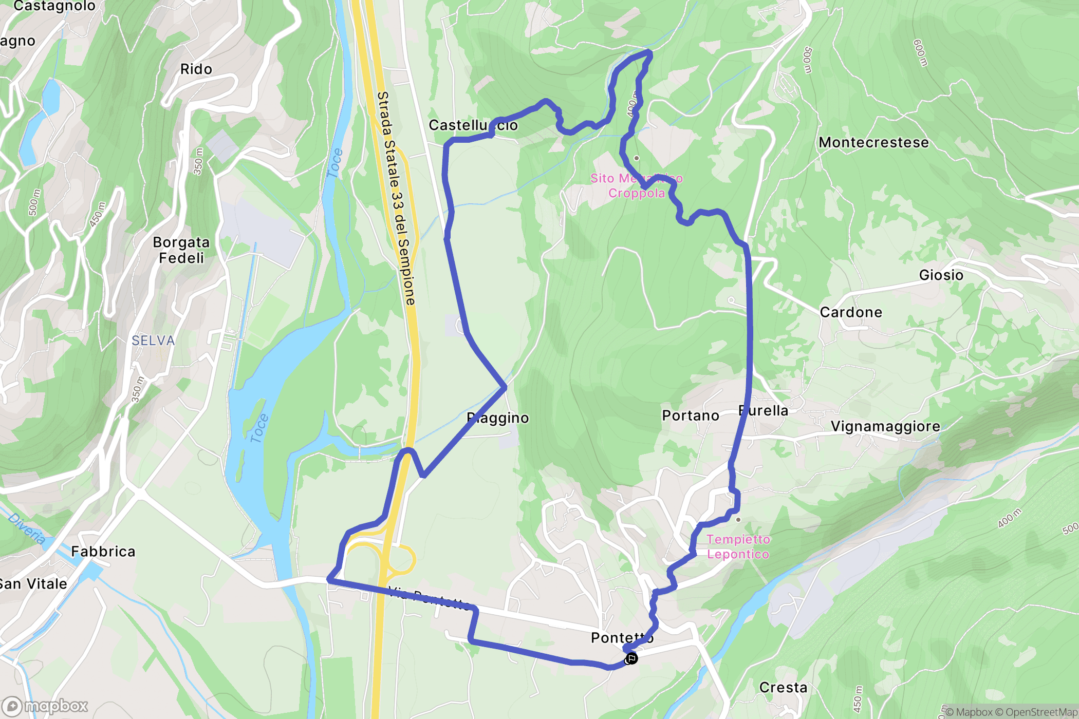 Pontetto-roldo : carte du parcours de randonnée - Italy