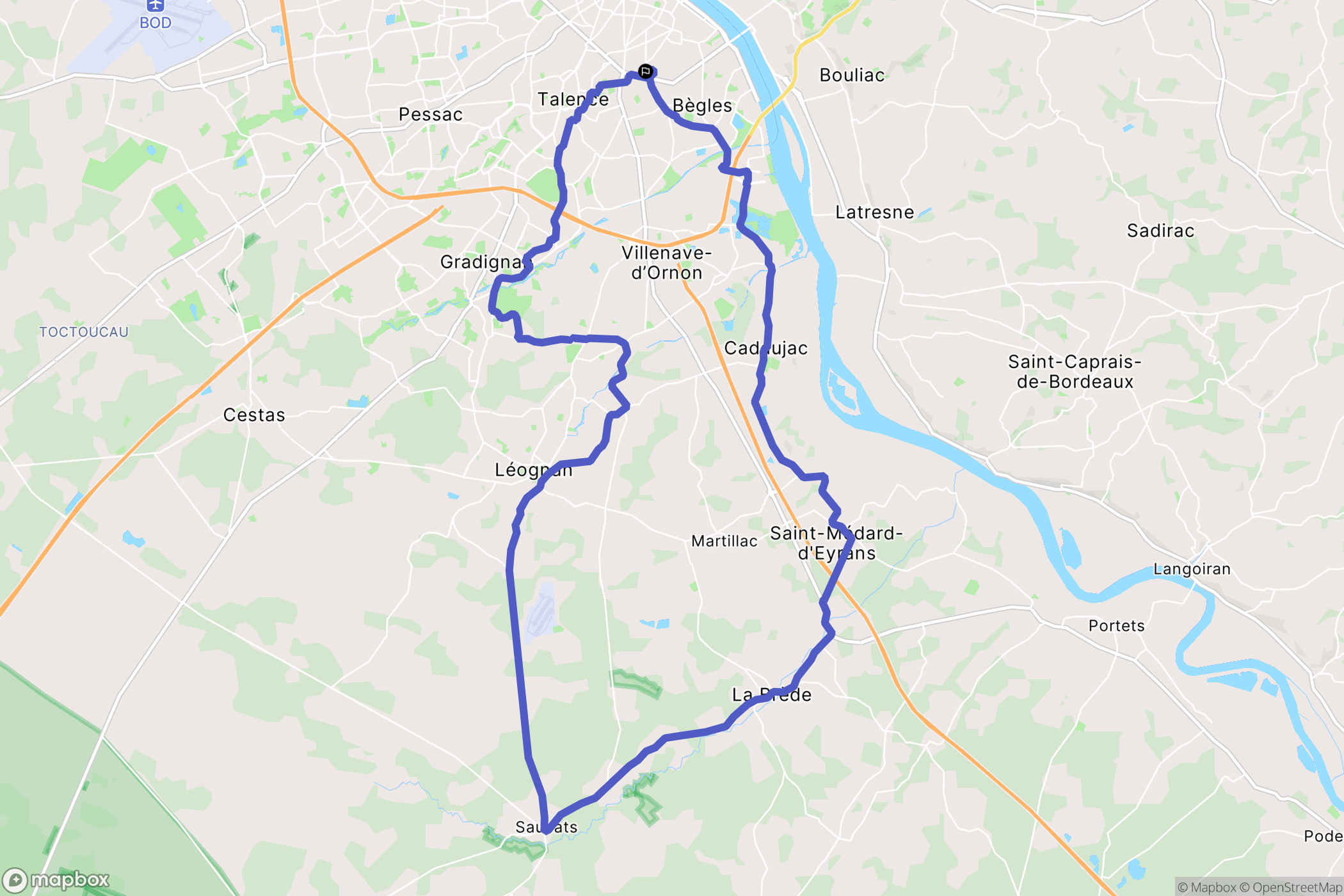 Bordeaux : carte du parcours de randonnée - France