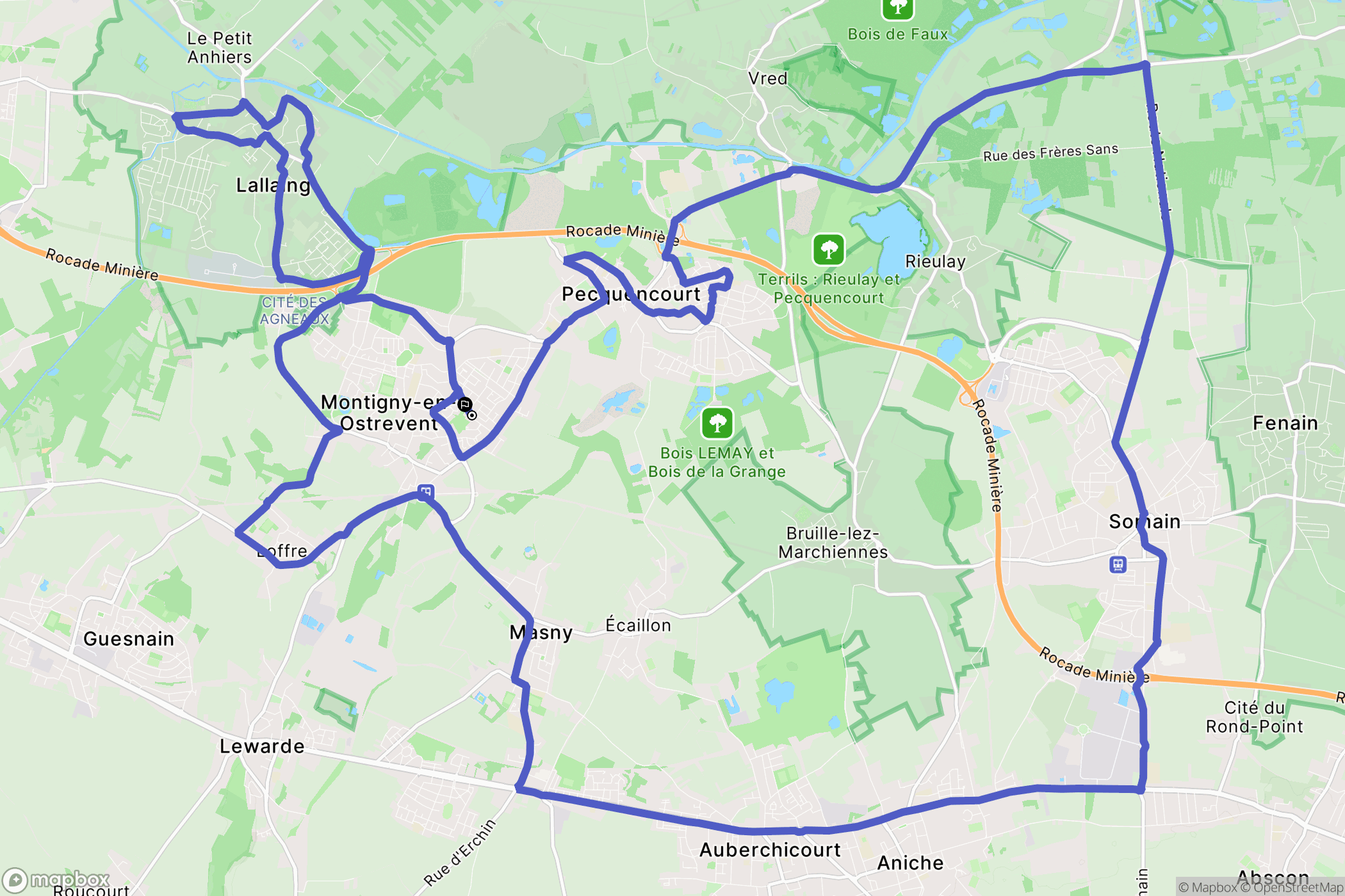 Montigny-en-Ostrevent : carte du parcours de randonnée - France