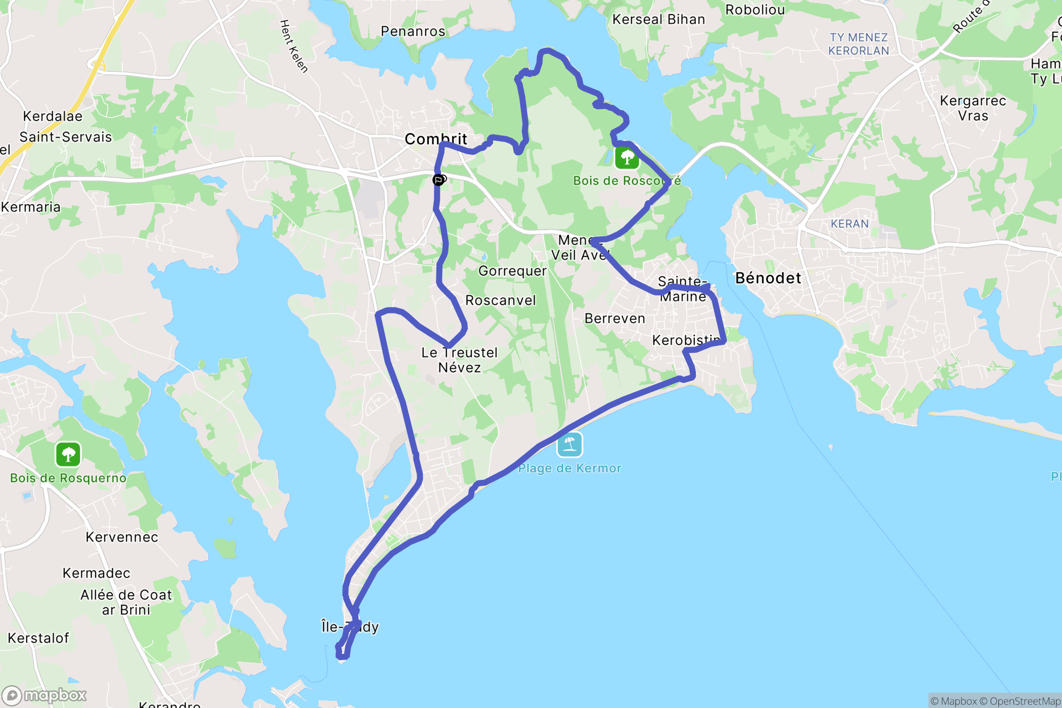 Combrit : carte du parcours de randonnée - France