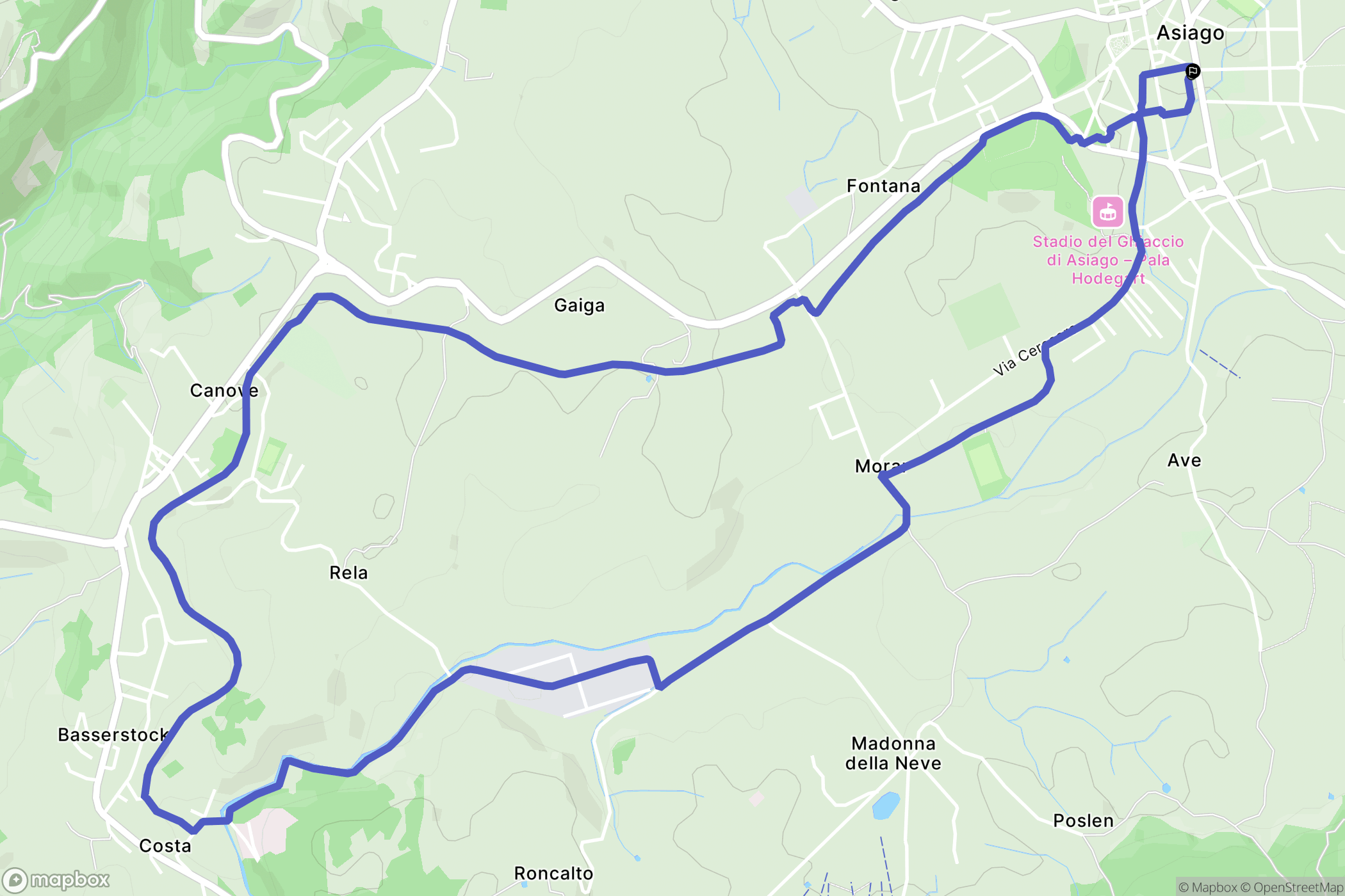 Asiago : carte du parcours de randonnée - Italy
