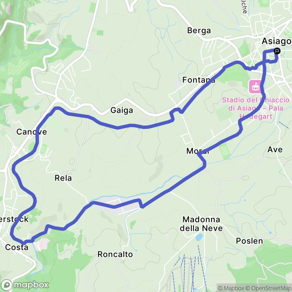 Asiago : carte du parcours de randonnée - Italy