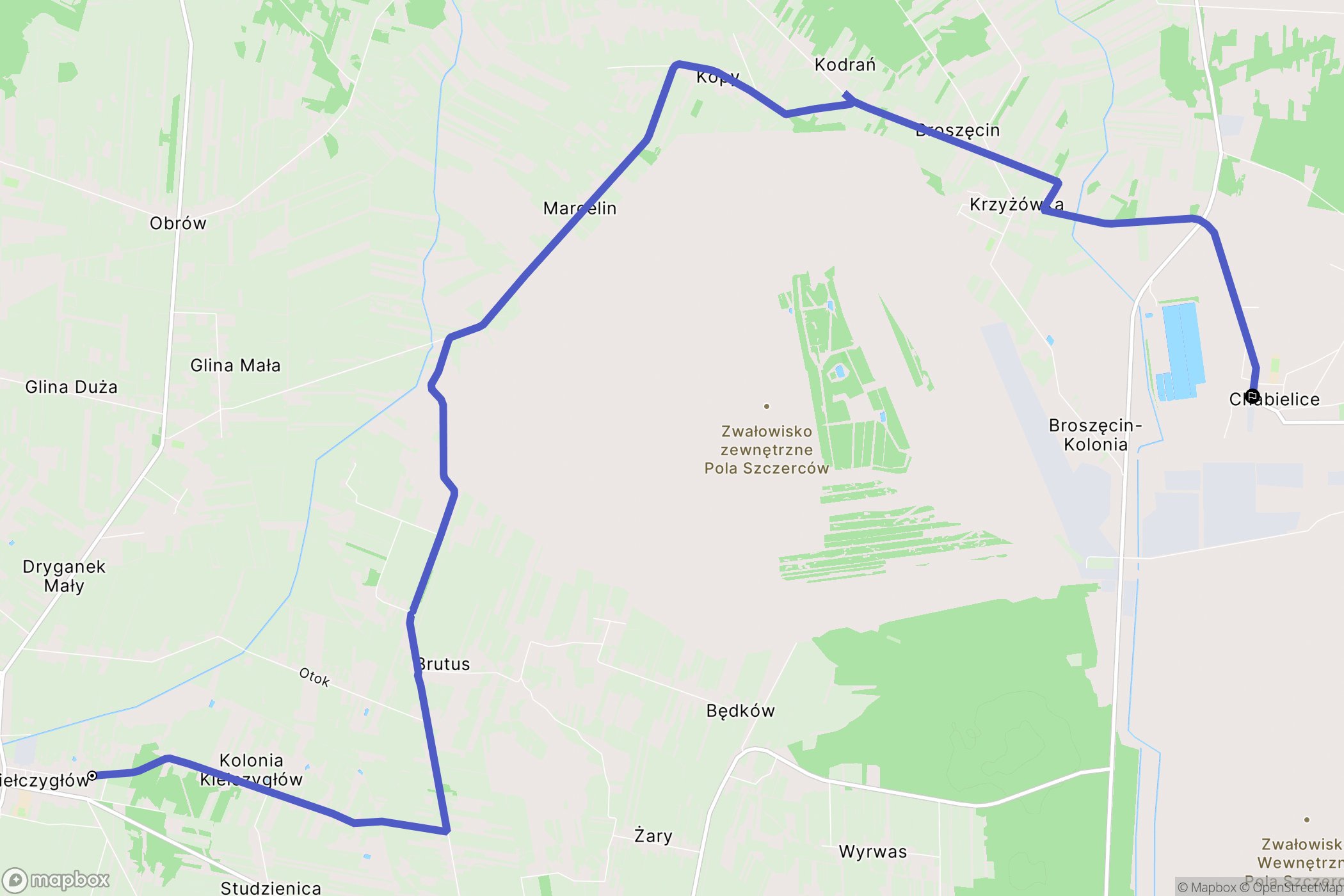 Kiełczygłów: mapa trasy - Poland
