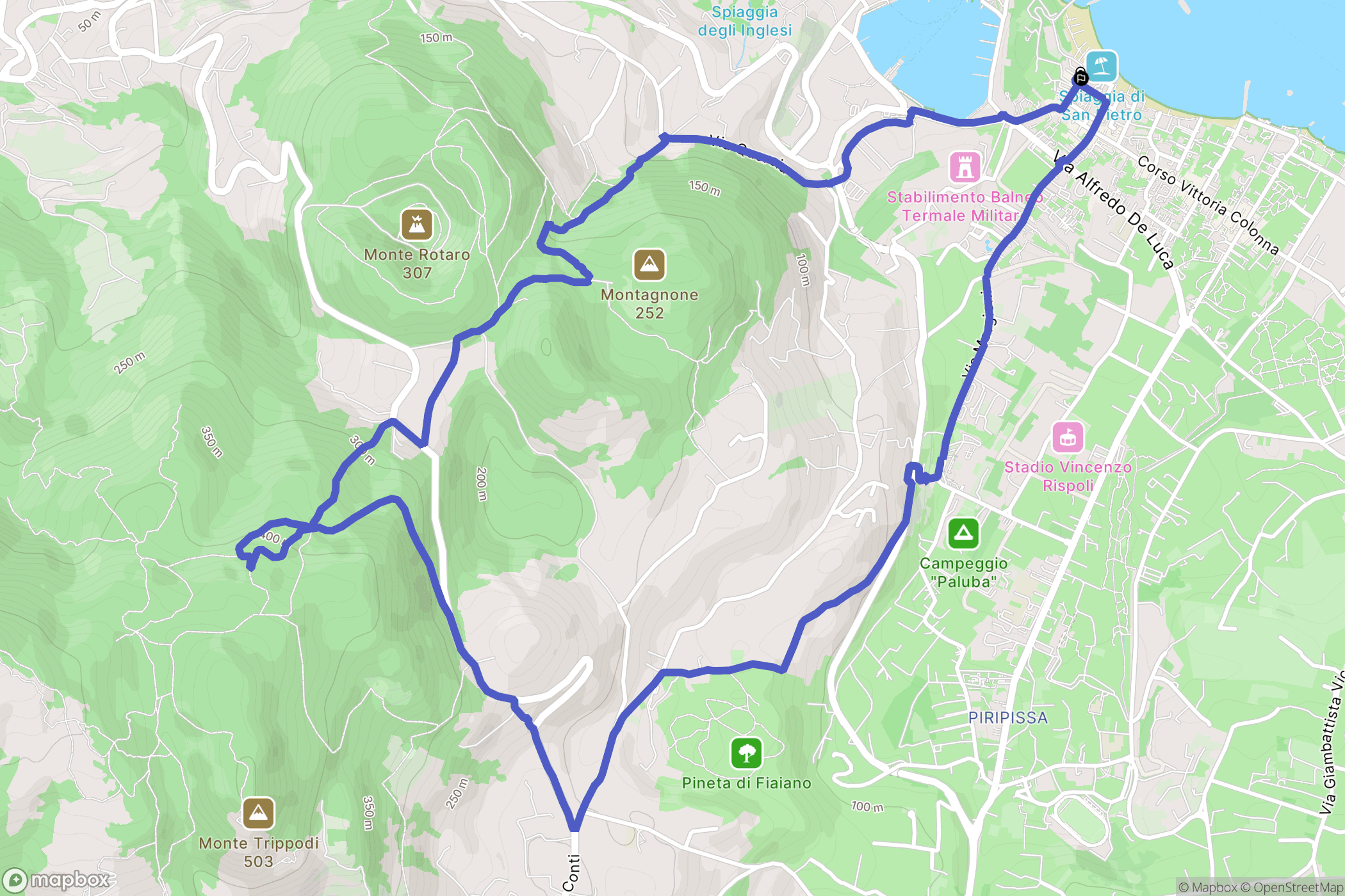 Ischia : carte du parcours de randonnée - Italy