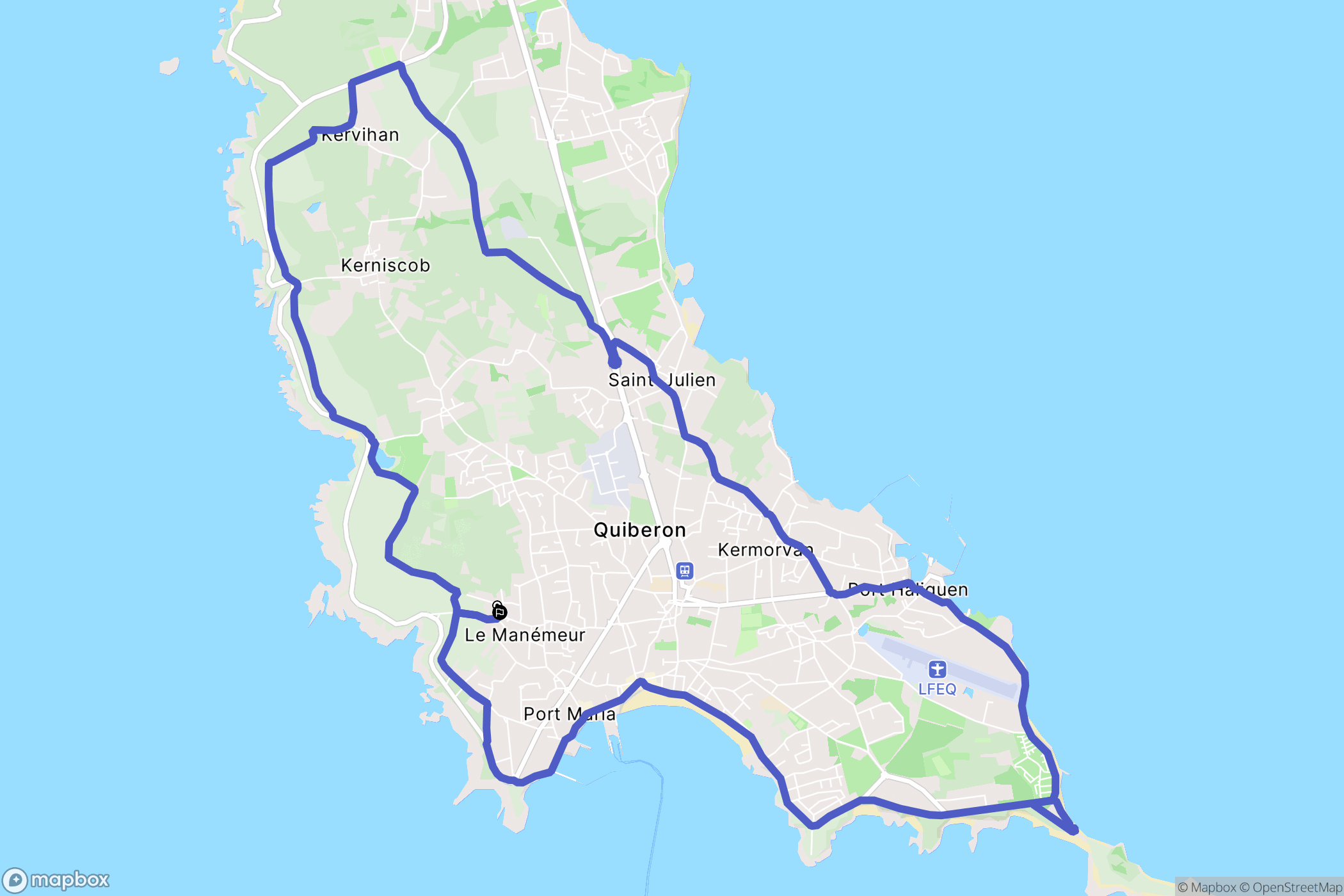 Quiberon : carte du parcours de randonnée - France