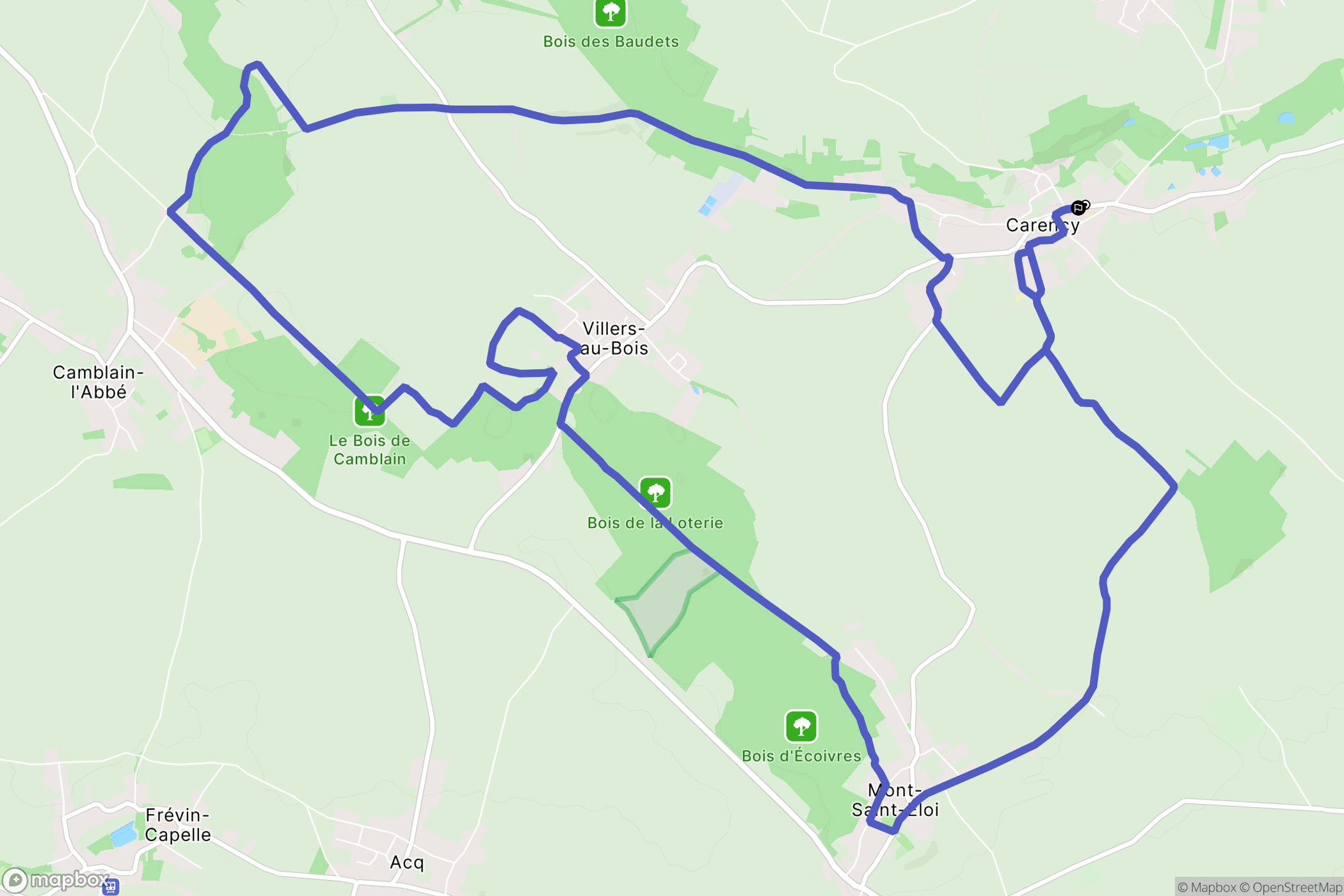 Carency : carte du parcours de randonnée - France