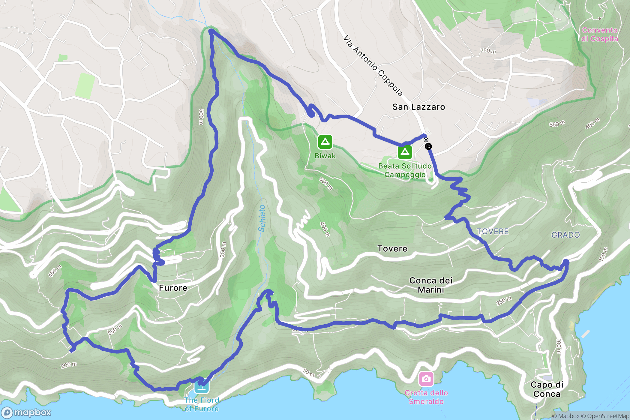 Pianillo : carte du parcours de randonnée - Italy