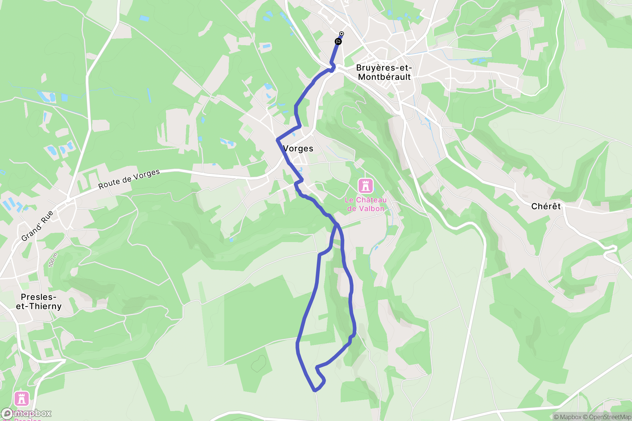 Bruyères-et-Montbérault : carte du parcours de randonnée - France