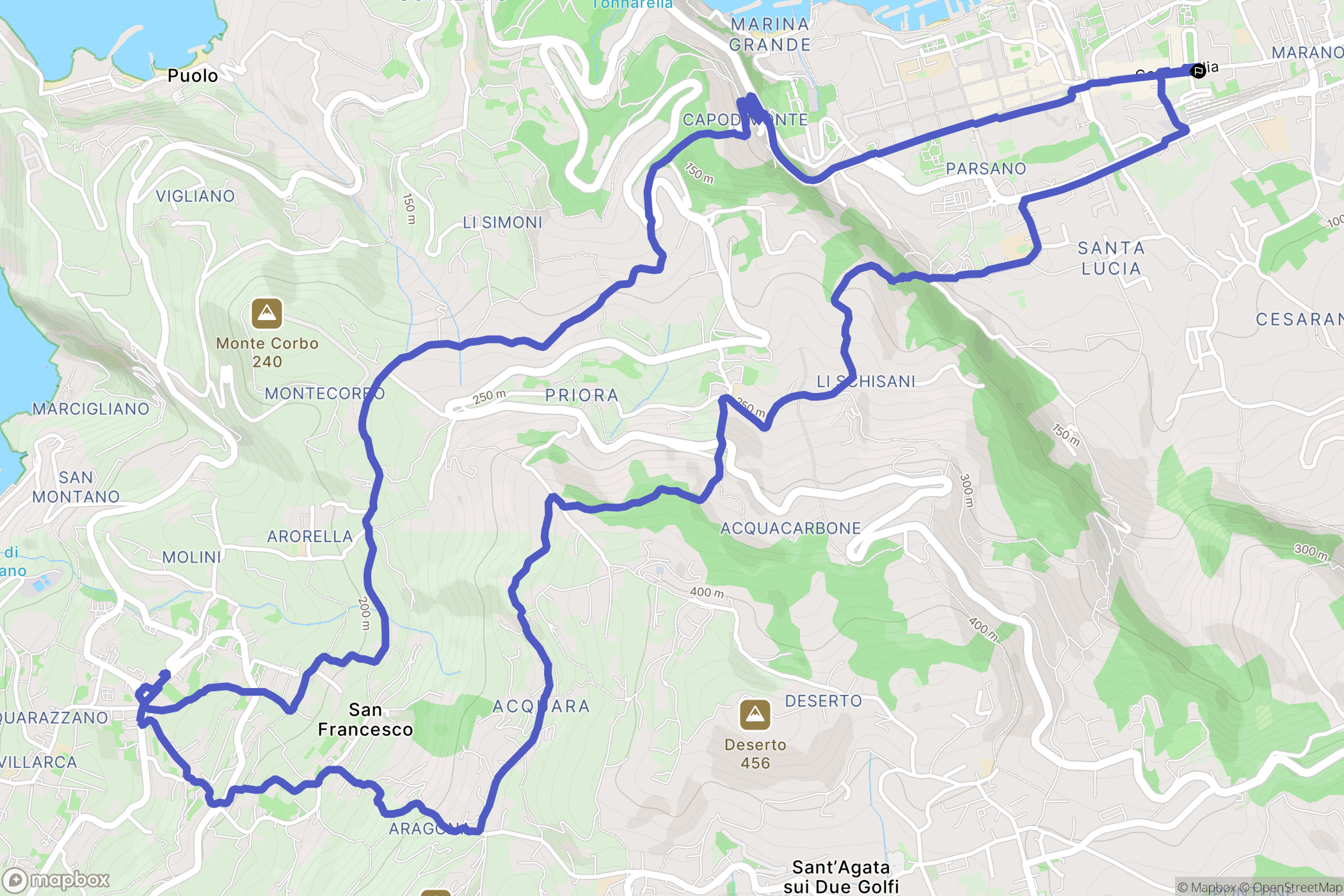 Sorrento : carte du parcours de randonnée - Italy