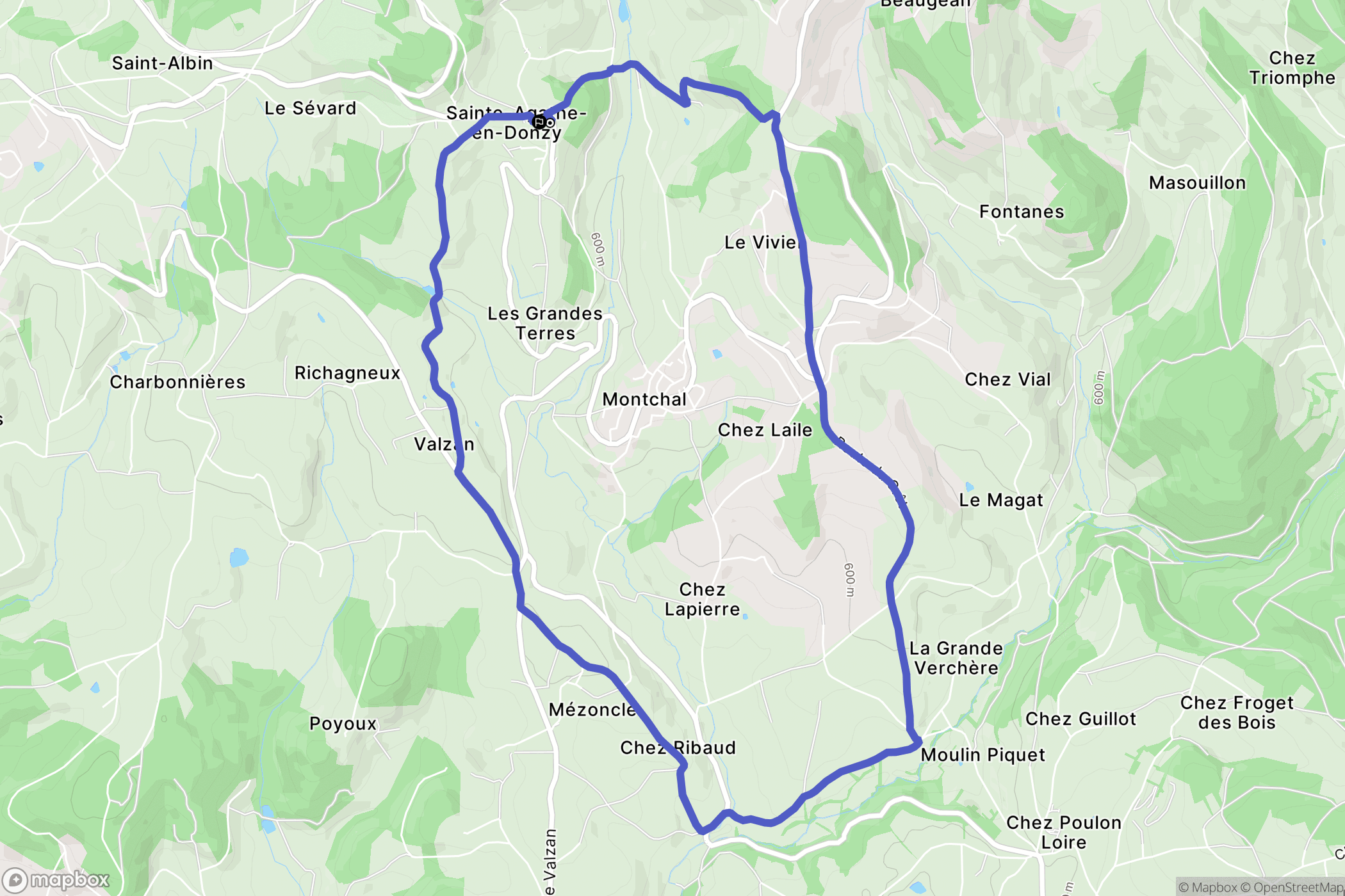 Sainte-Agathe-en-Donzy : carte du parcours de randonnée - France