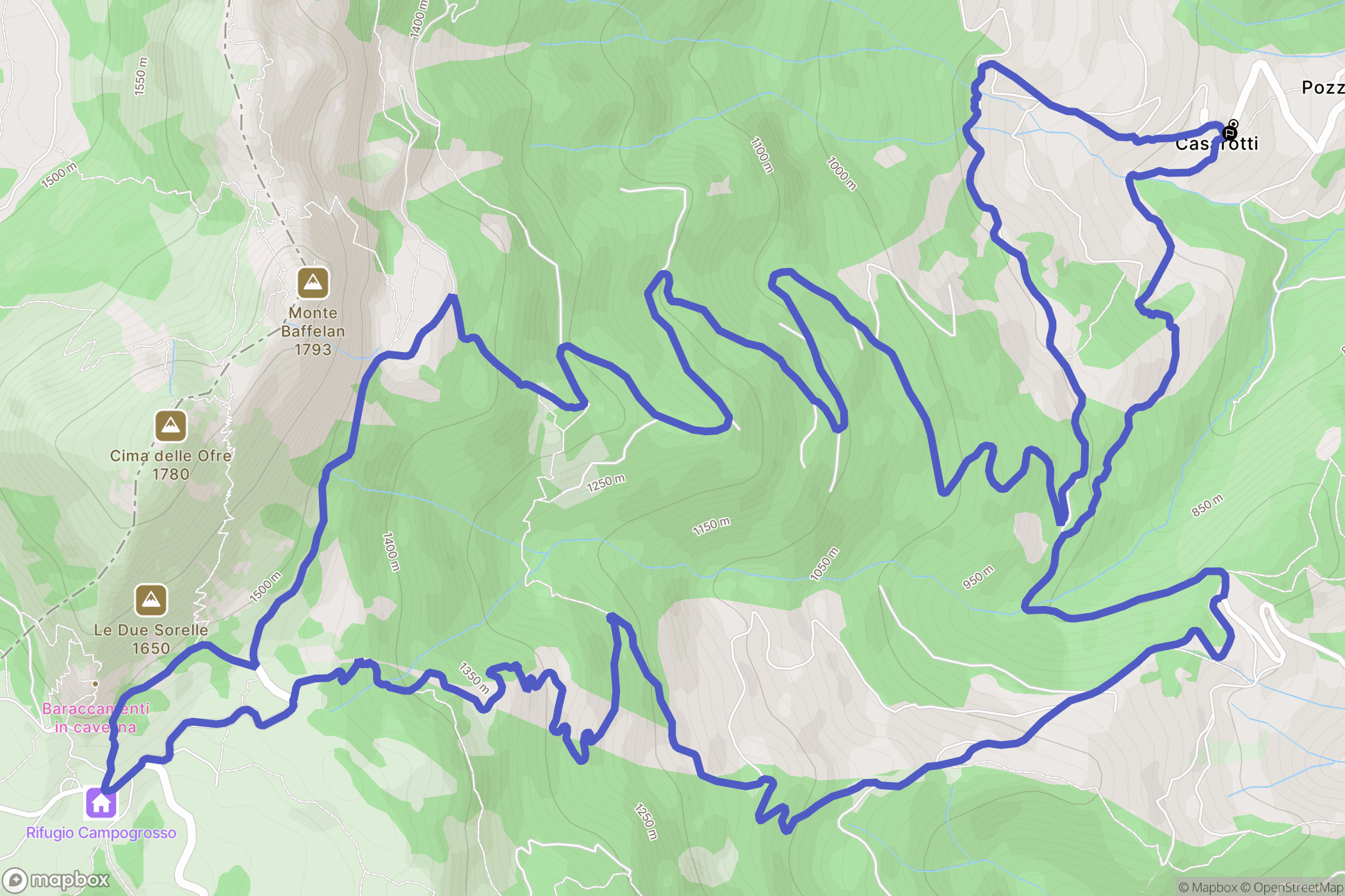 Casarotti : carte du parcours de randonnée - Italy