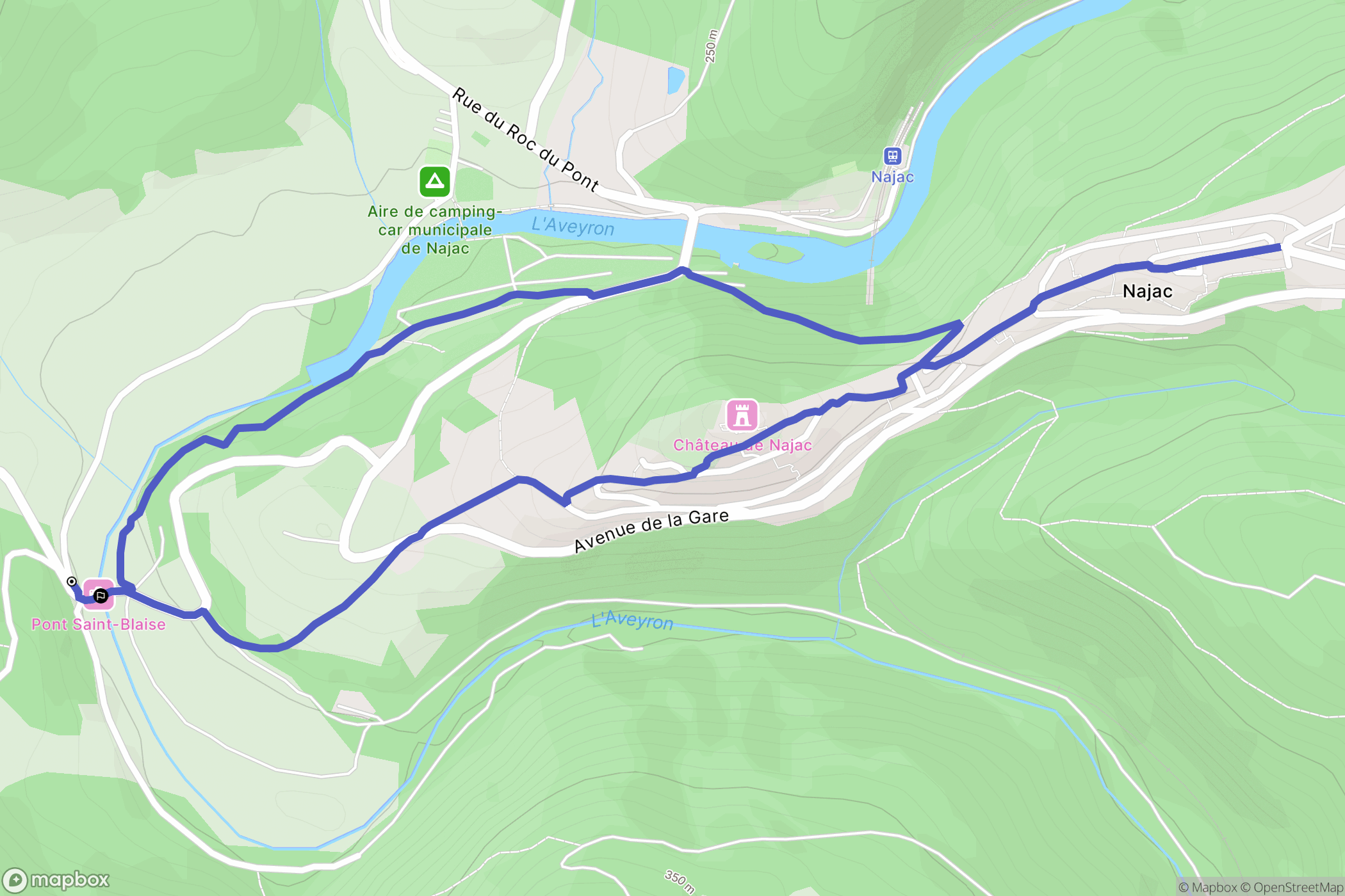 Najac : carte du parcours de randonnée - France