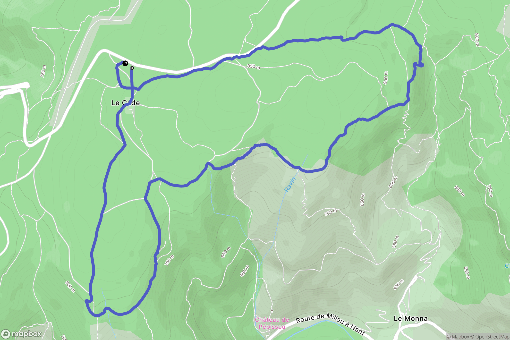 Millau : carte du parcours de randonnée - France