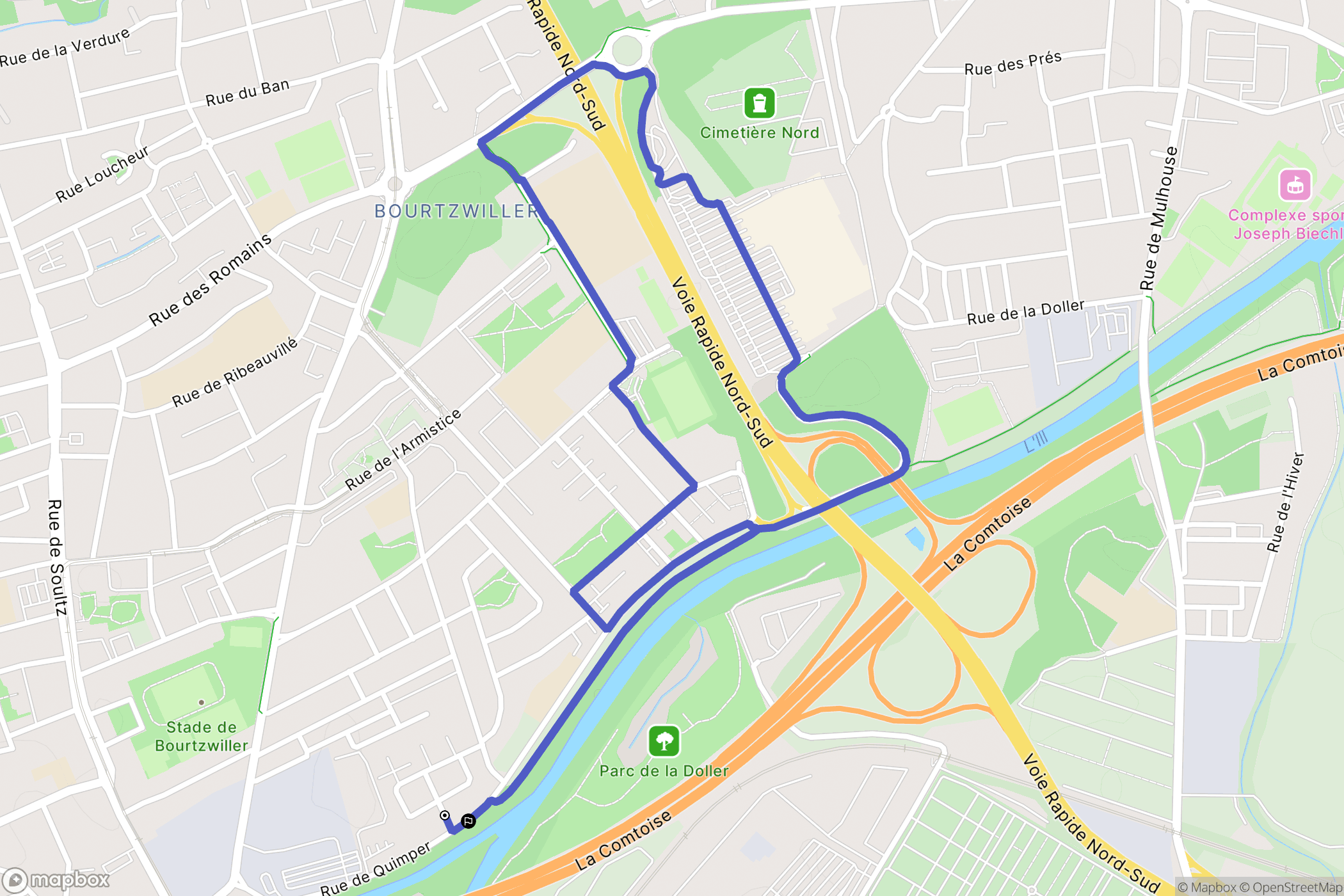Mulhouse : carte du parcours de randonnée - France