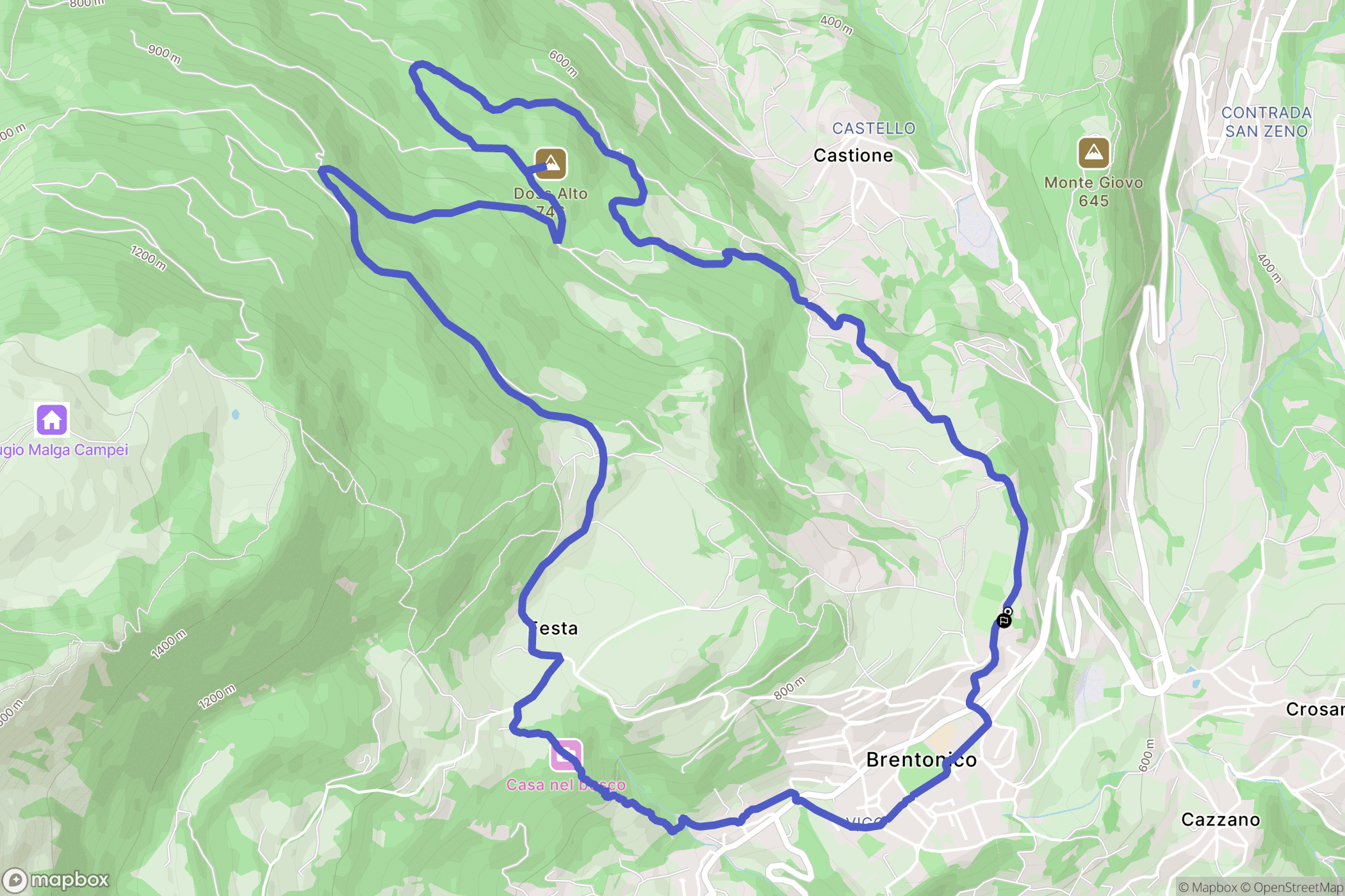 Brentonico : carte du parcours de randonnée - Italy