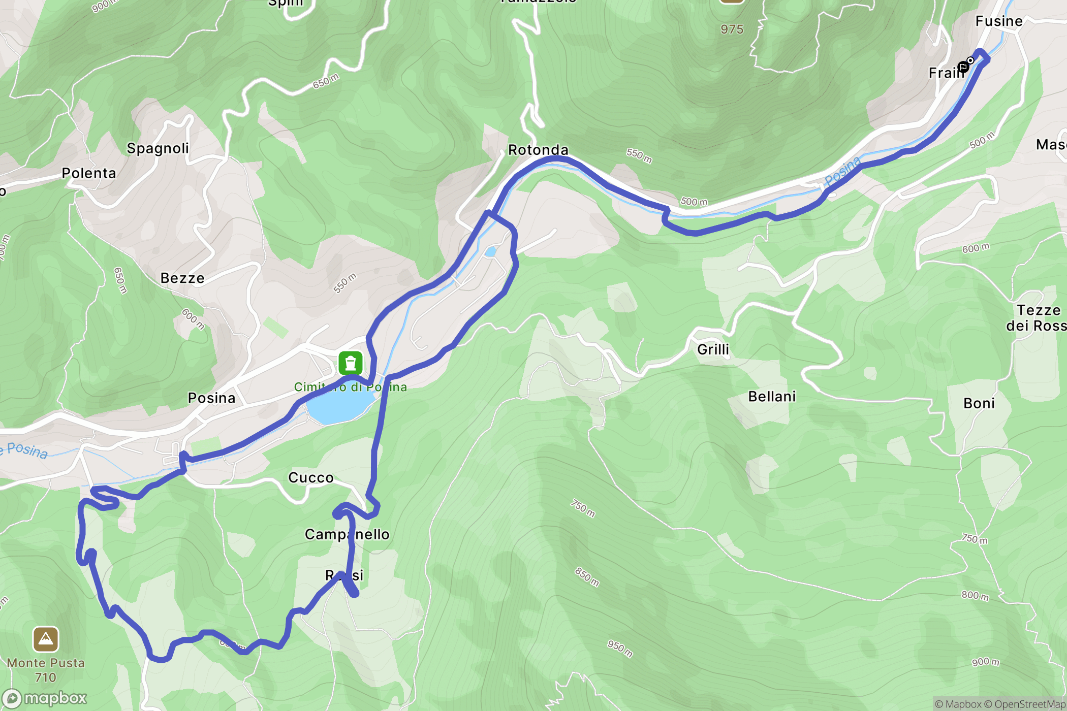 Fusine : carte du parcours de randonnée - Italy