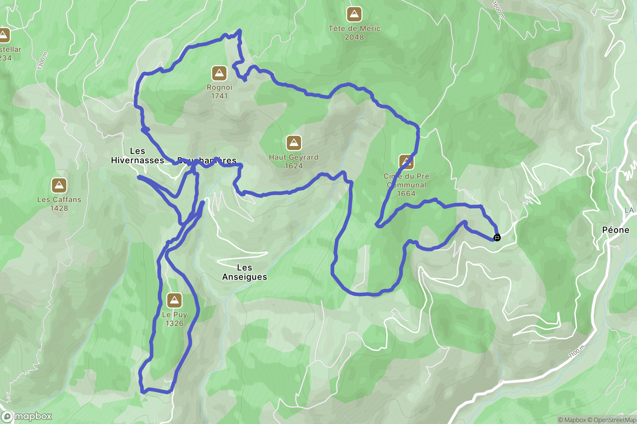 Péone : carte du parcours de randonnée - France