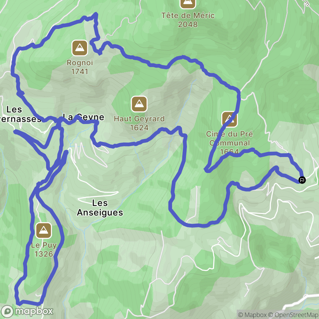 Péone : carte du parcours de randonnée - France