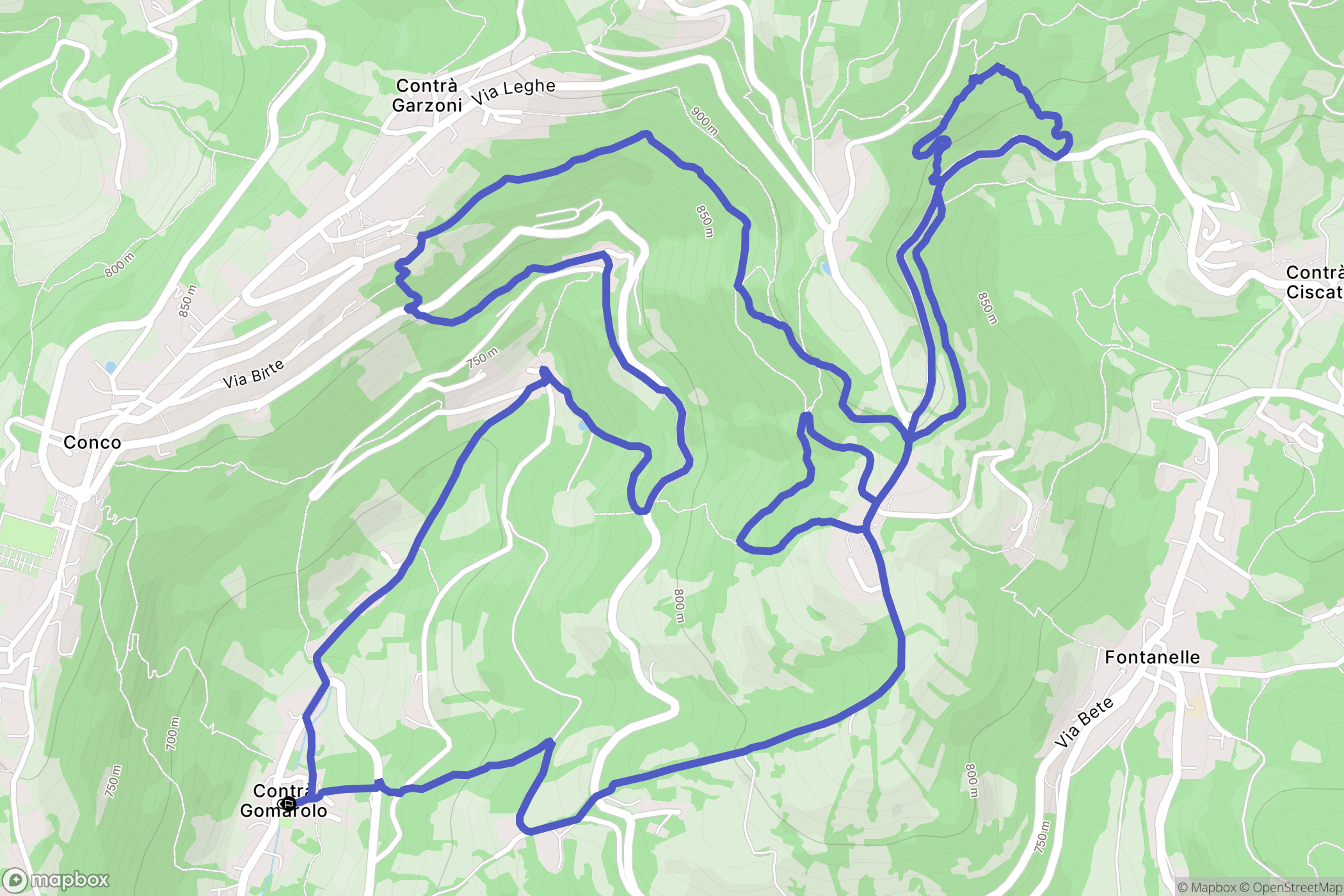 Gomarolo : carte du parcours de randonnée - Italy