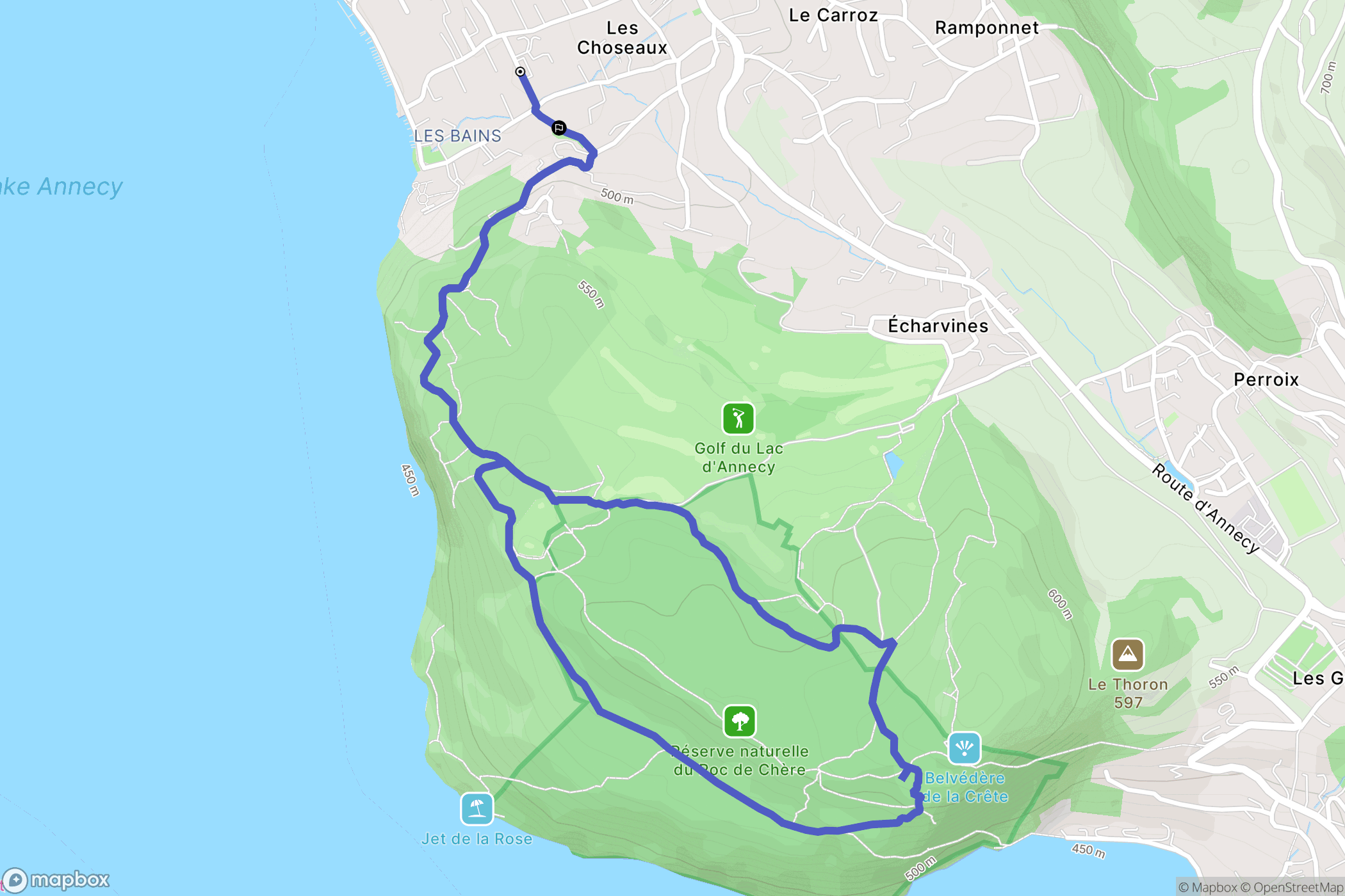 Menthon-Saint-Bernard : carte du parcours de randonnée - France