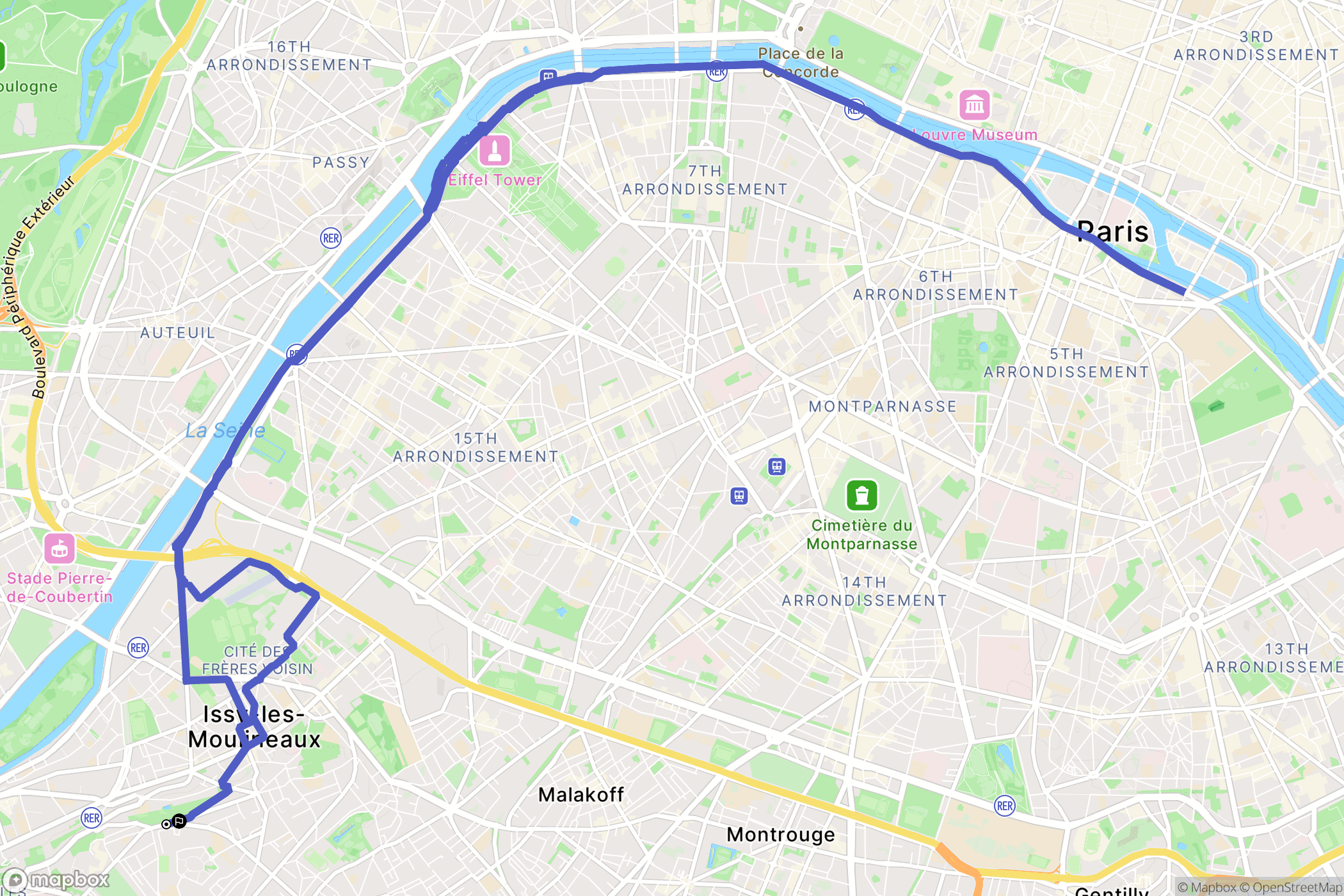 Issy-les-Moulineaux : carte du parcours de randonnée - France
