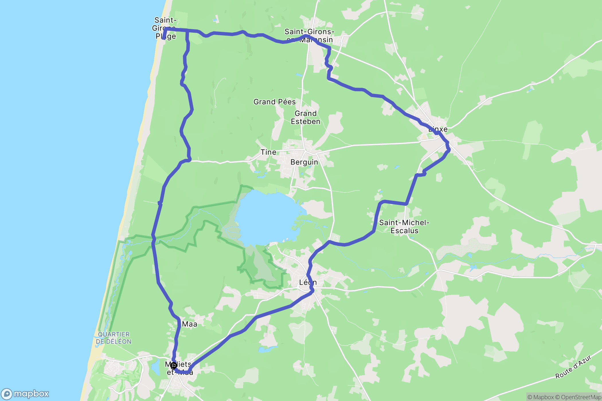 Moliets-et-Maa : carte du parcours de randonnée - France