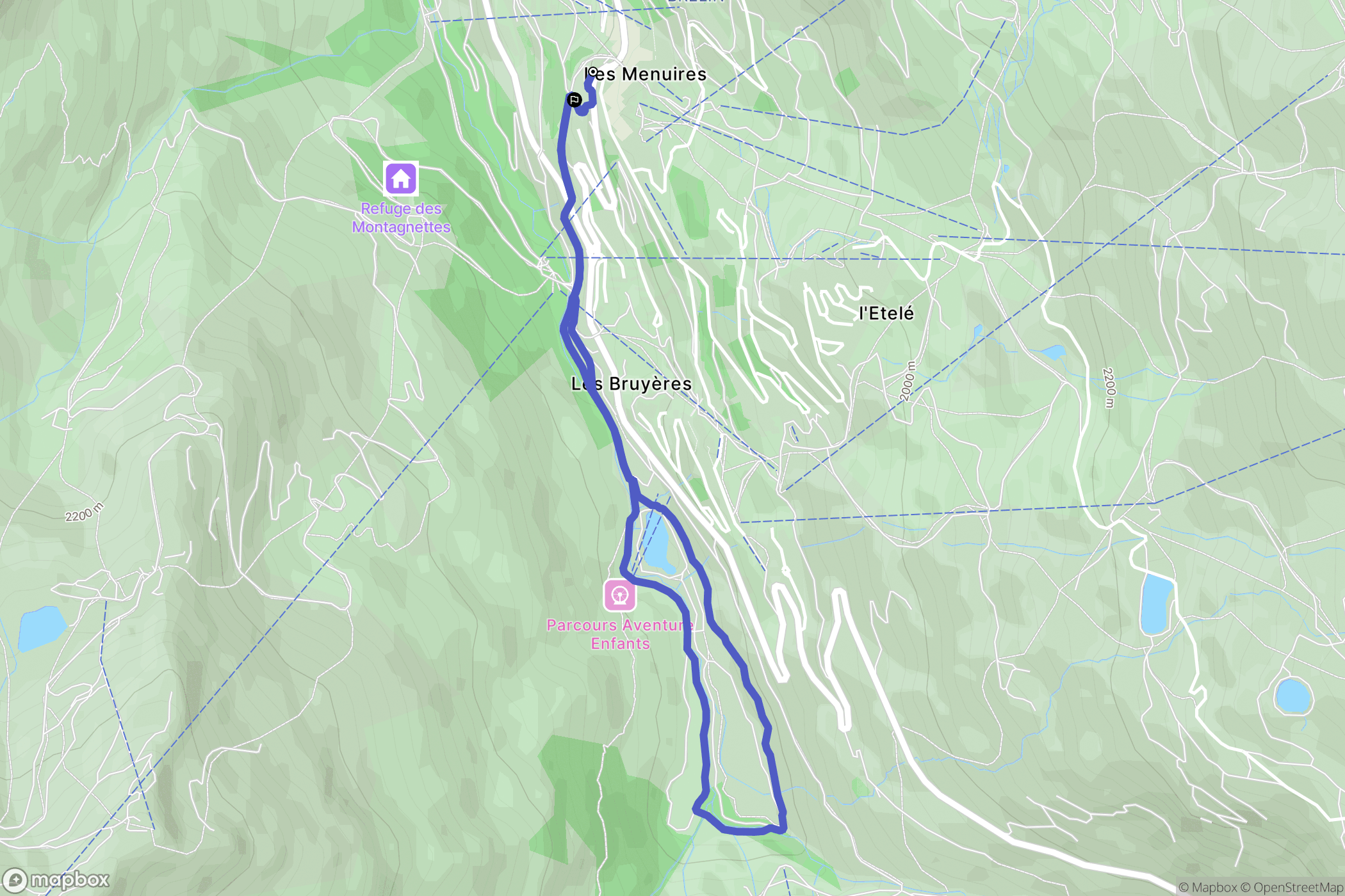 Les Belleville : carte du parcours de randonnée - France