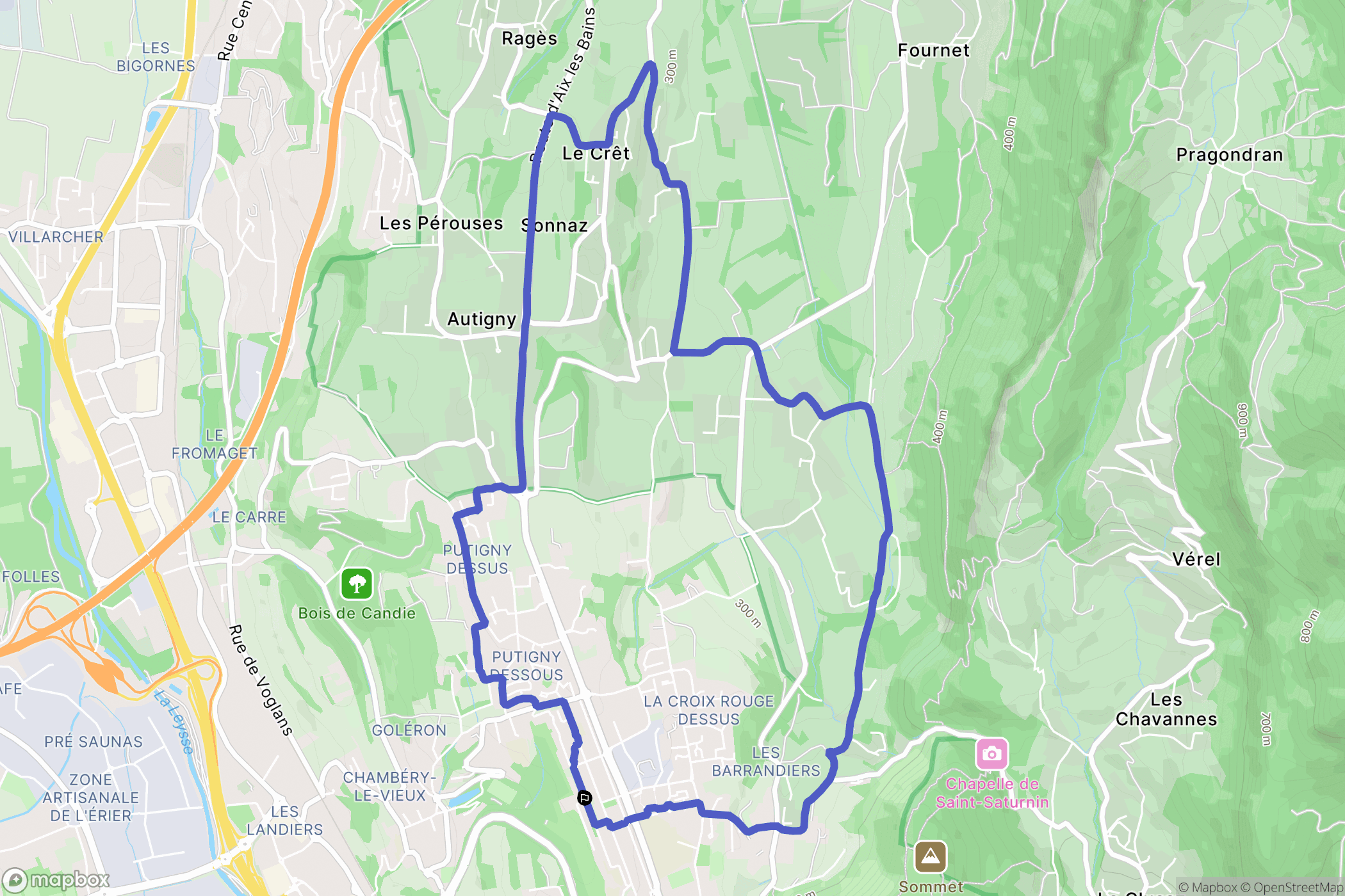 Chambéry : carte du parcours de randonnée - France