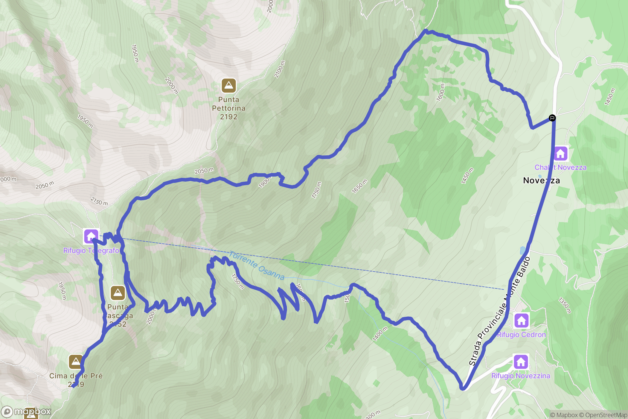 Ferrara di Monte Baldo : carte du parcours de randonnée - Italy