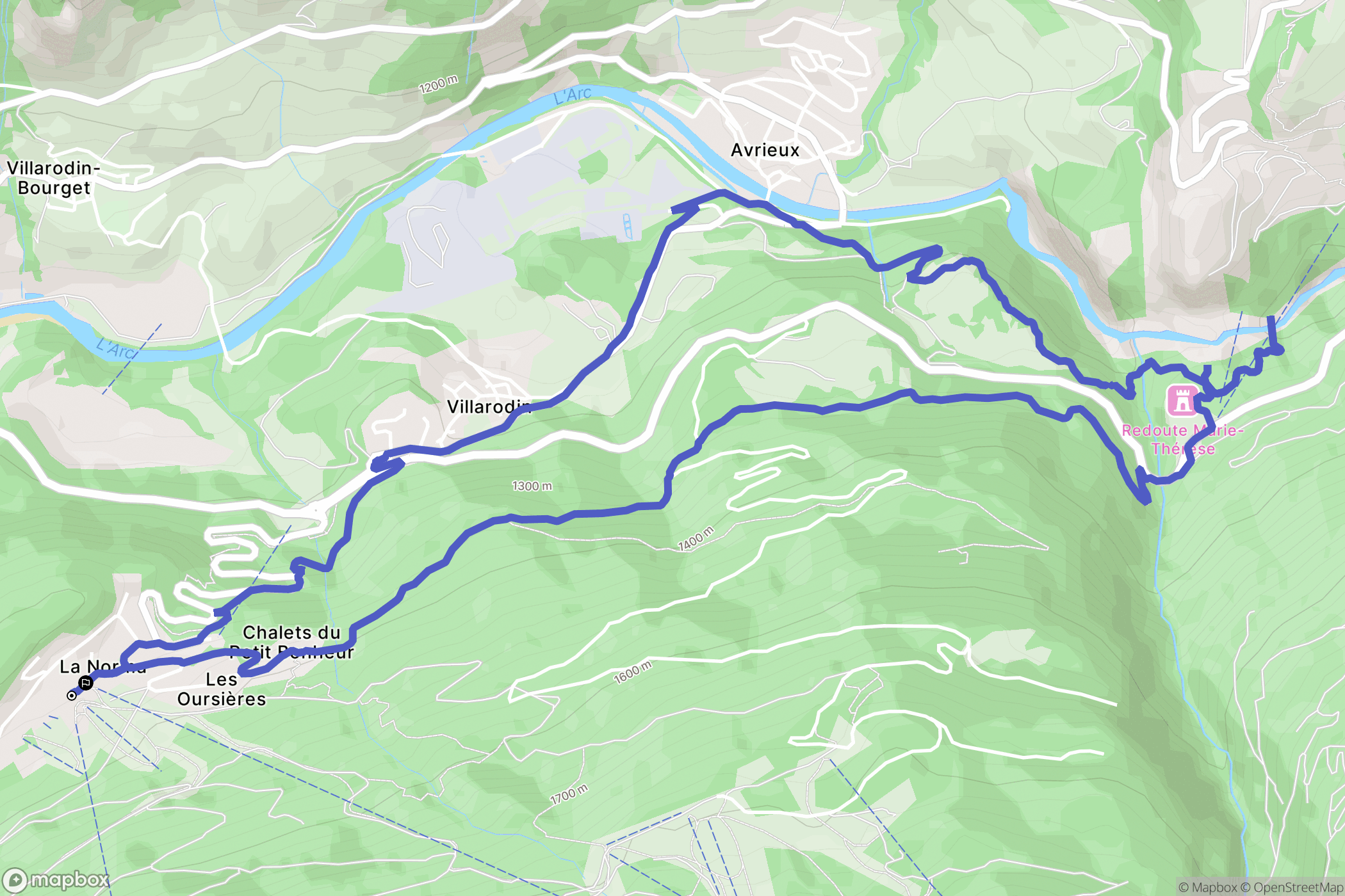 Villarodin-Bourget : carte du parcours de randonnée - France