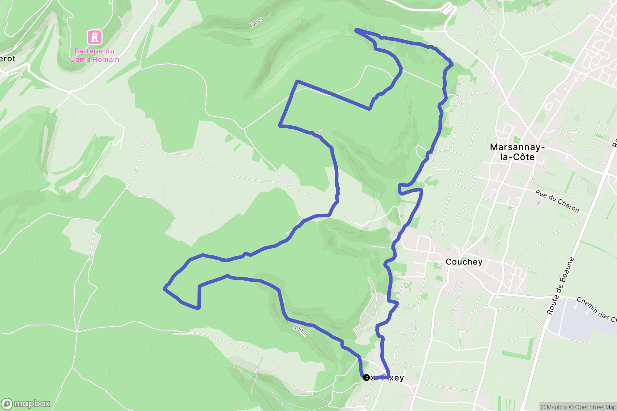 Fixin : carte du parcours de randonnée - France