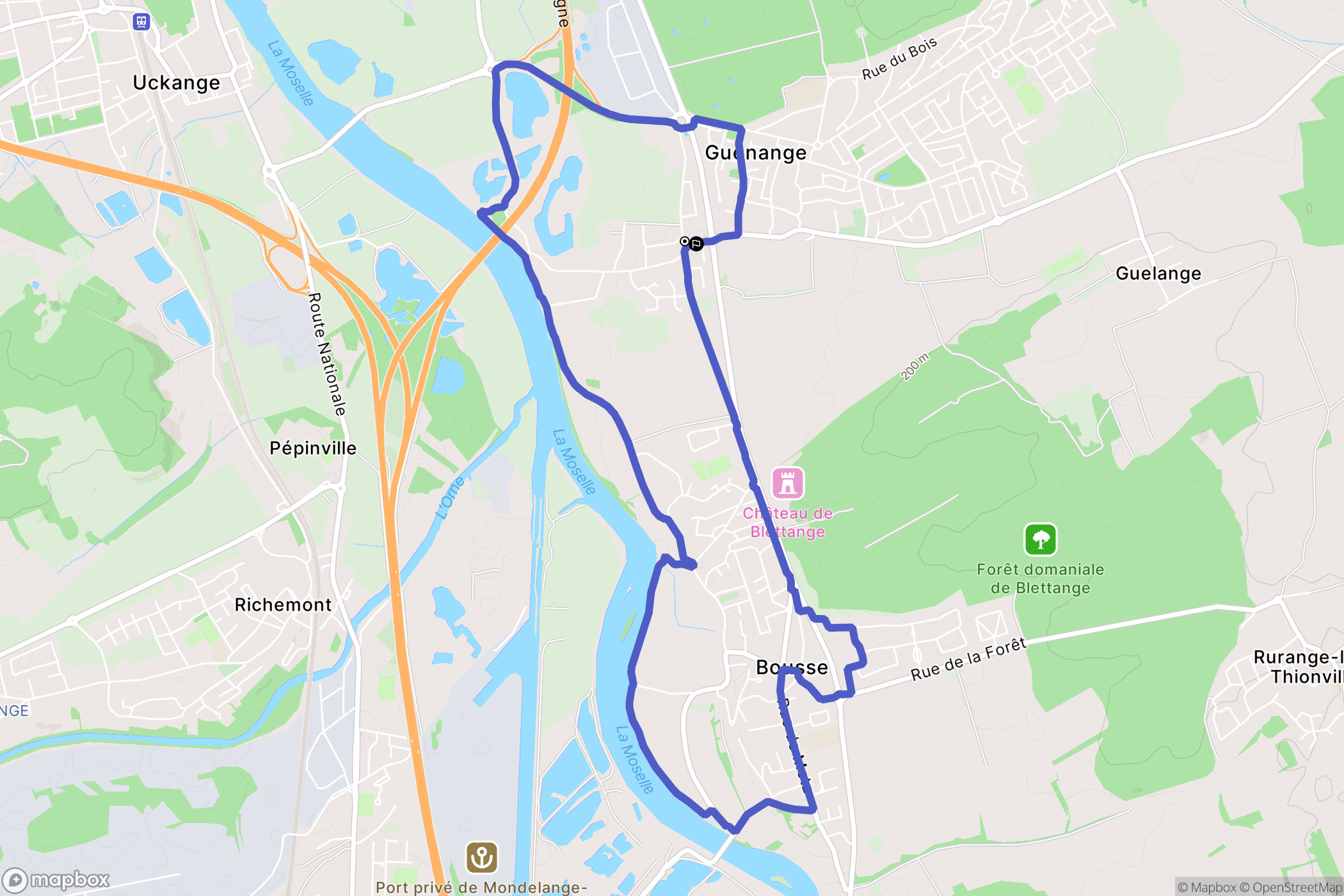 Guénange : carte du parcours de randonnée - France