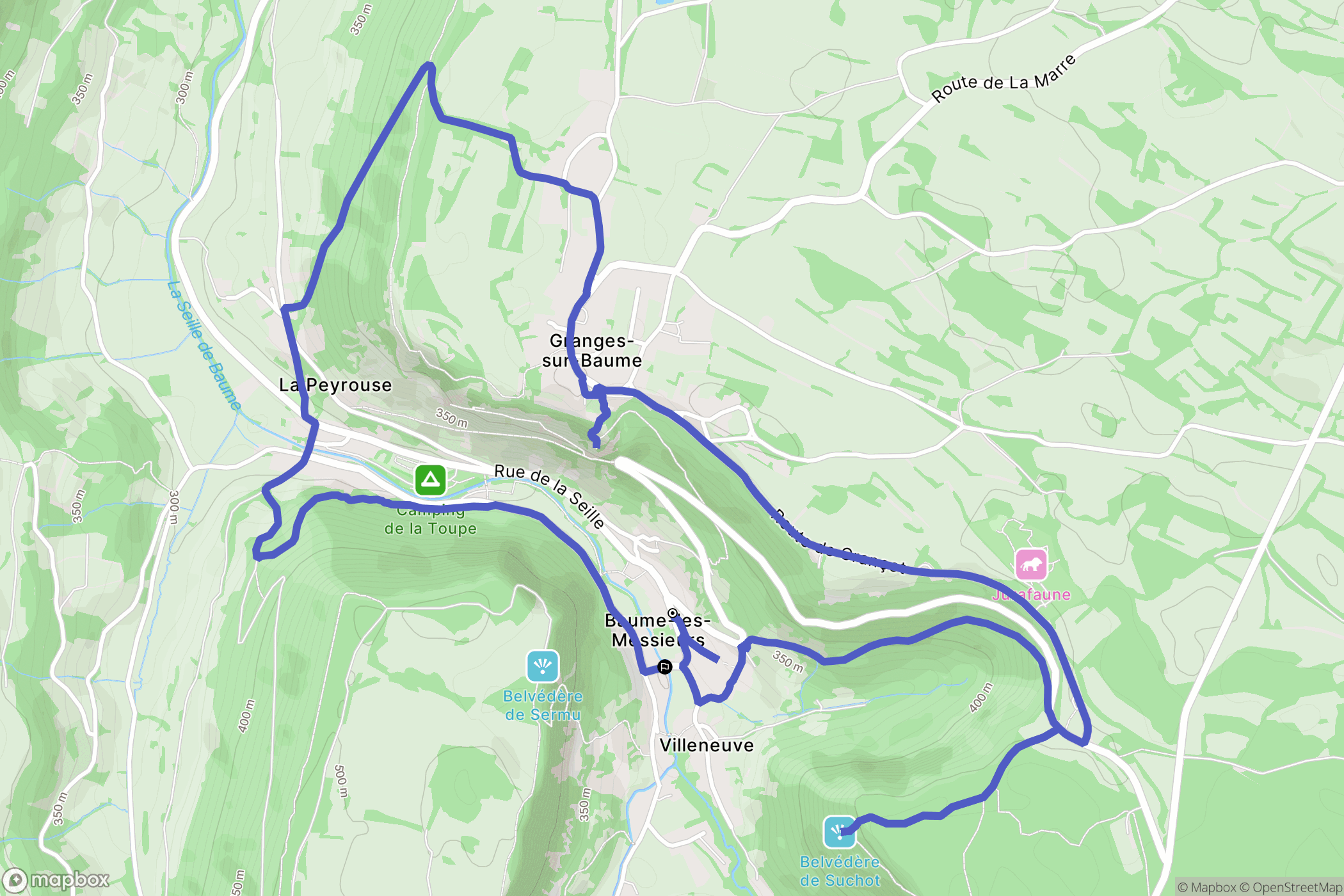 Baume-les-Messieurs : carte du parcours de randonnée - France