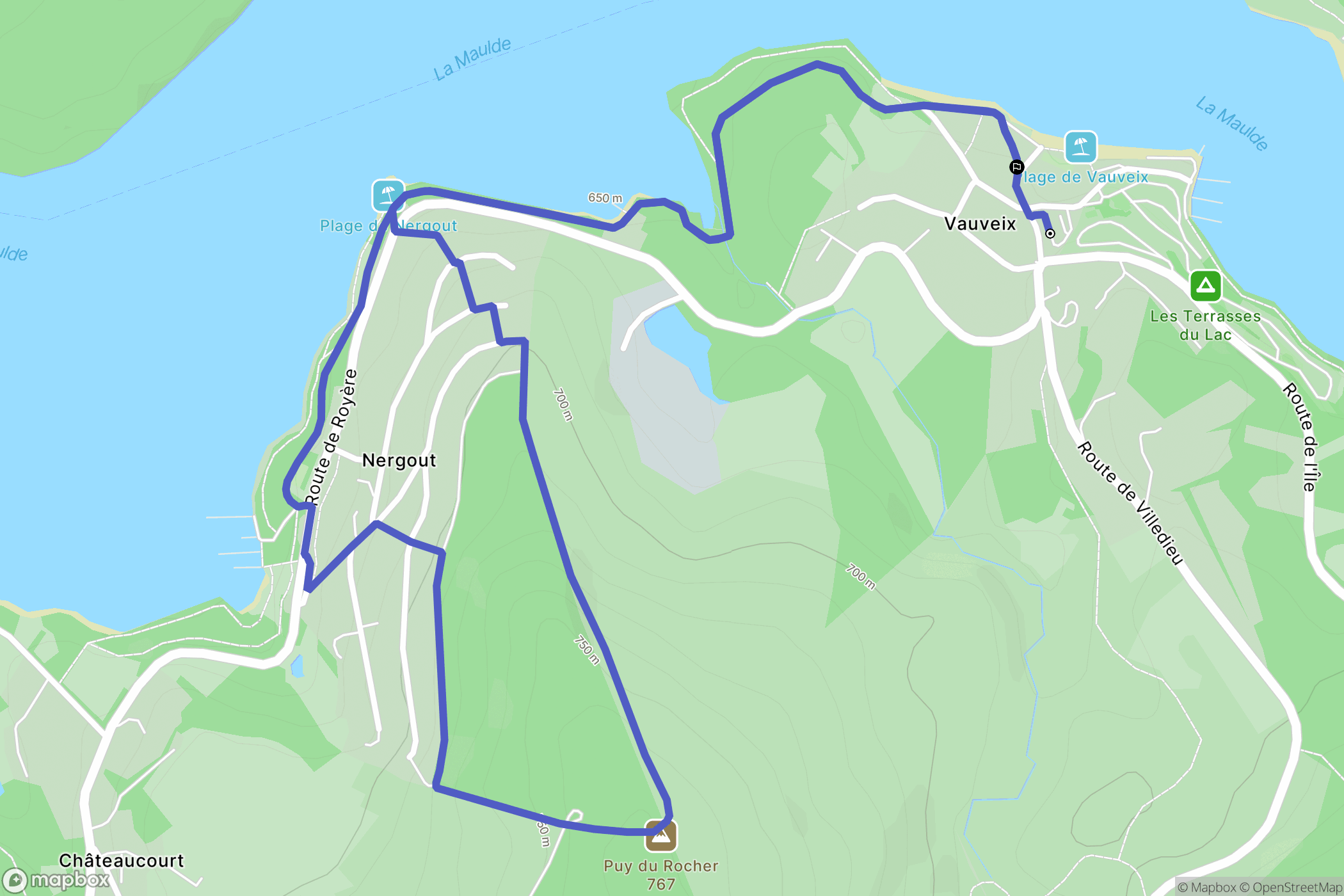Royère-de-Vassivière : carte du parcours de randonnée - France