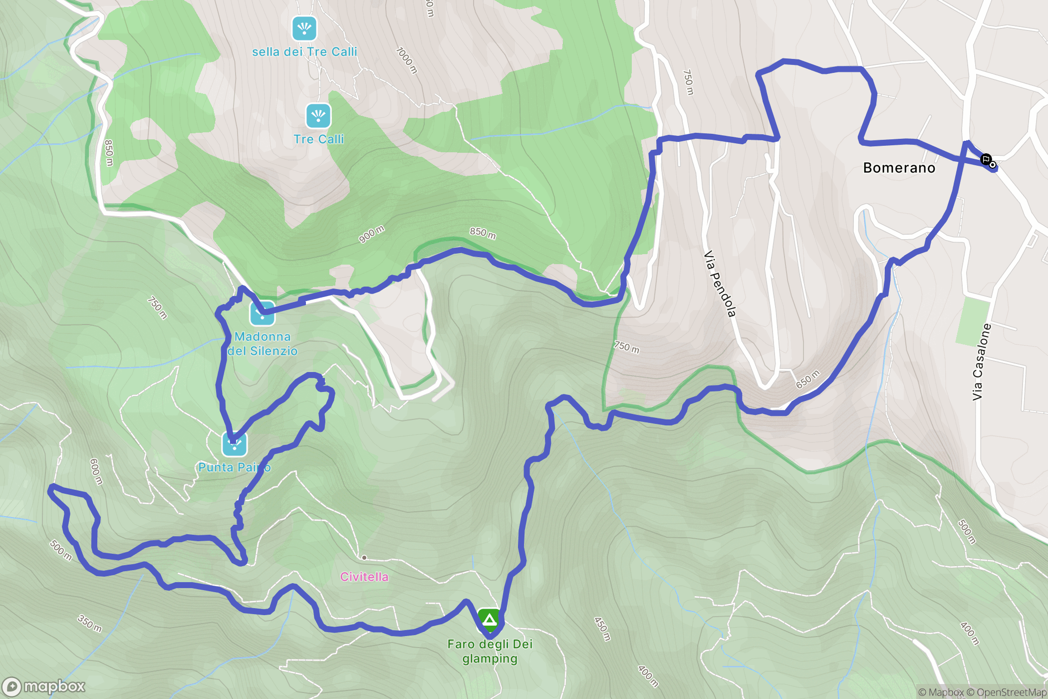 Pianillo : carte du parcours de randonnée - Italy