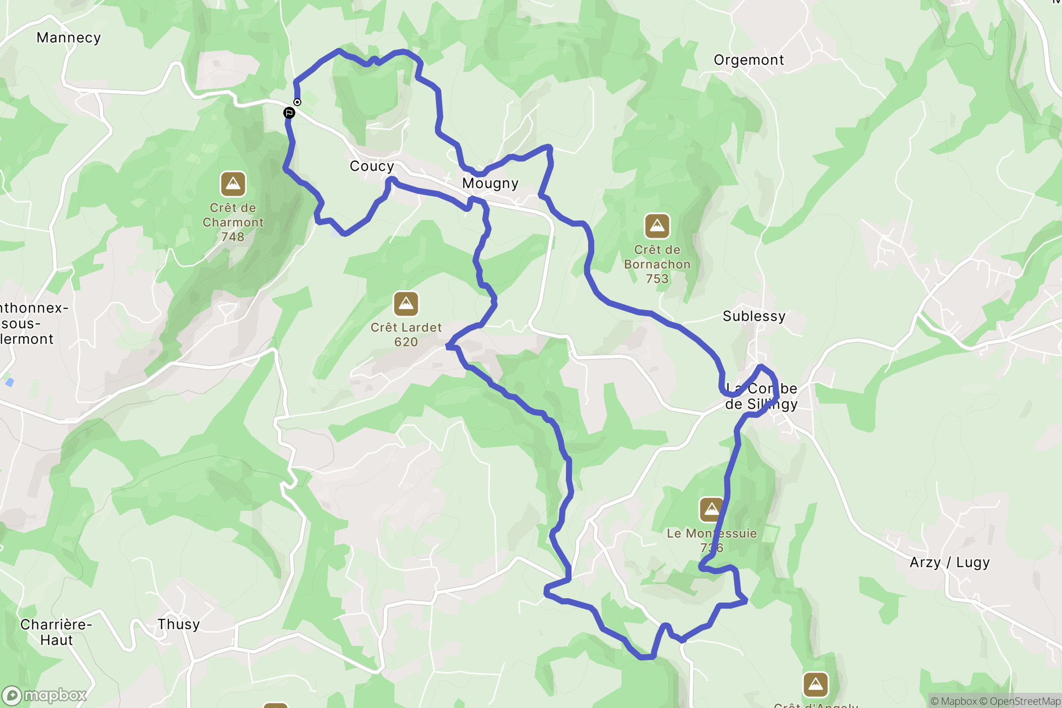 Chilly : carte du parcours de randonnée - France