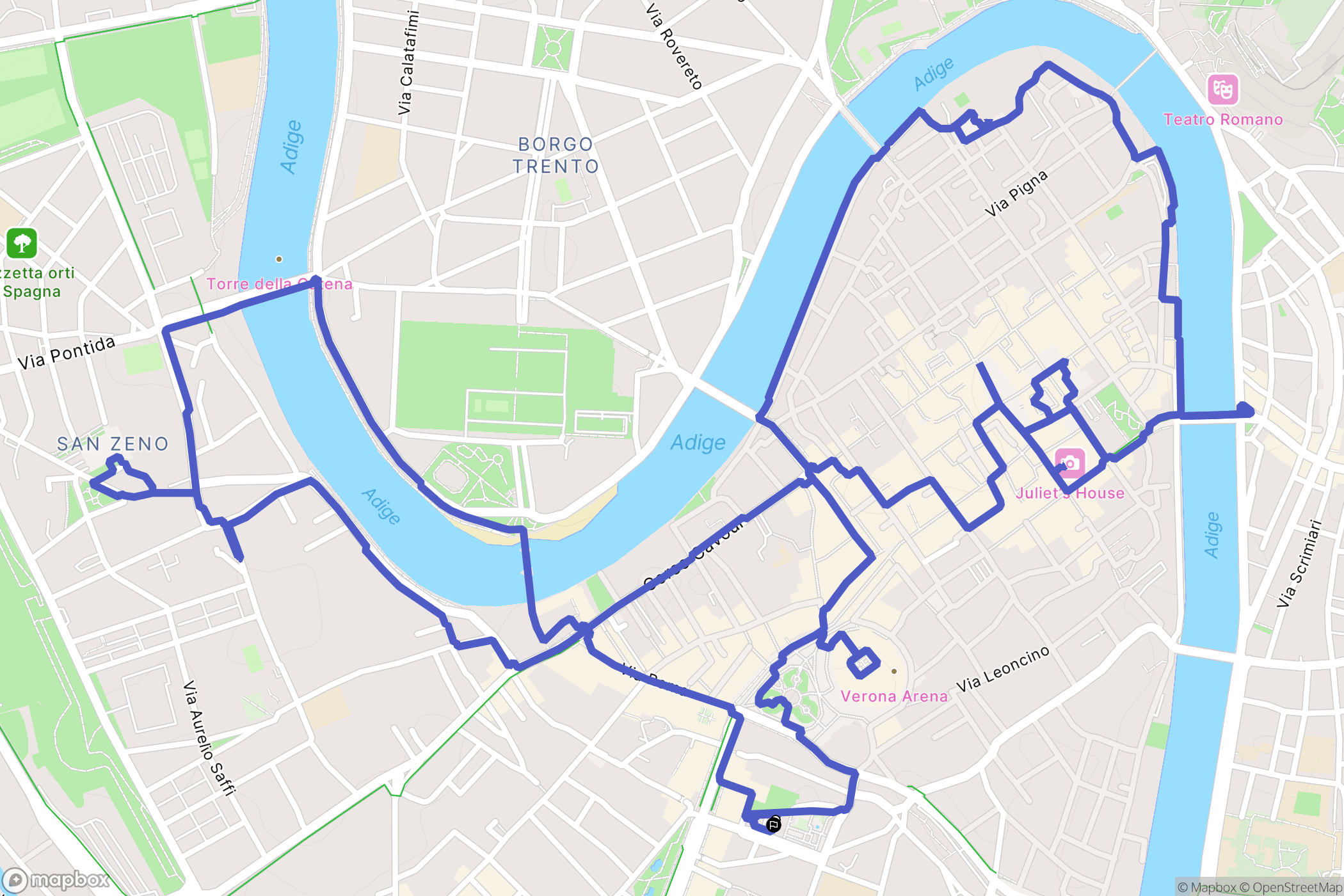 Verona : carte du parcours de randonnée - Italy
