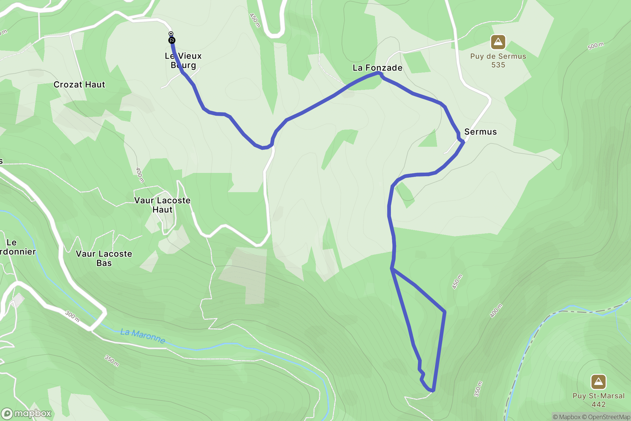 Saint-Geniez-ô-Merle : carte du parcours de randonnée - France