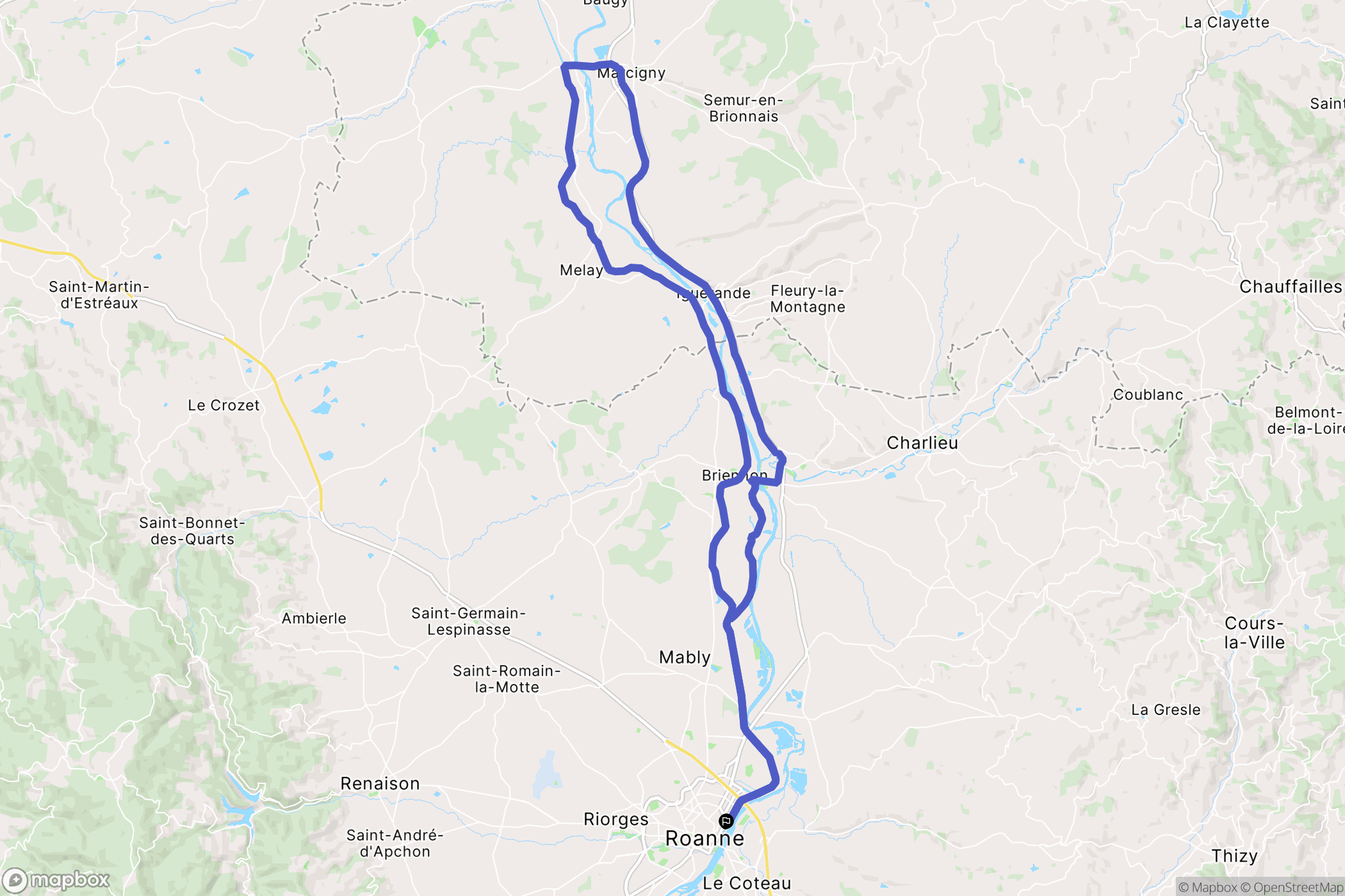 Roanne : carte du parcours de randonnée - France