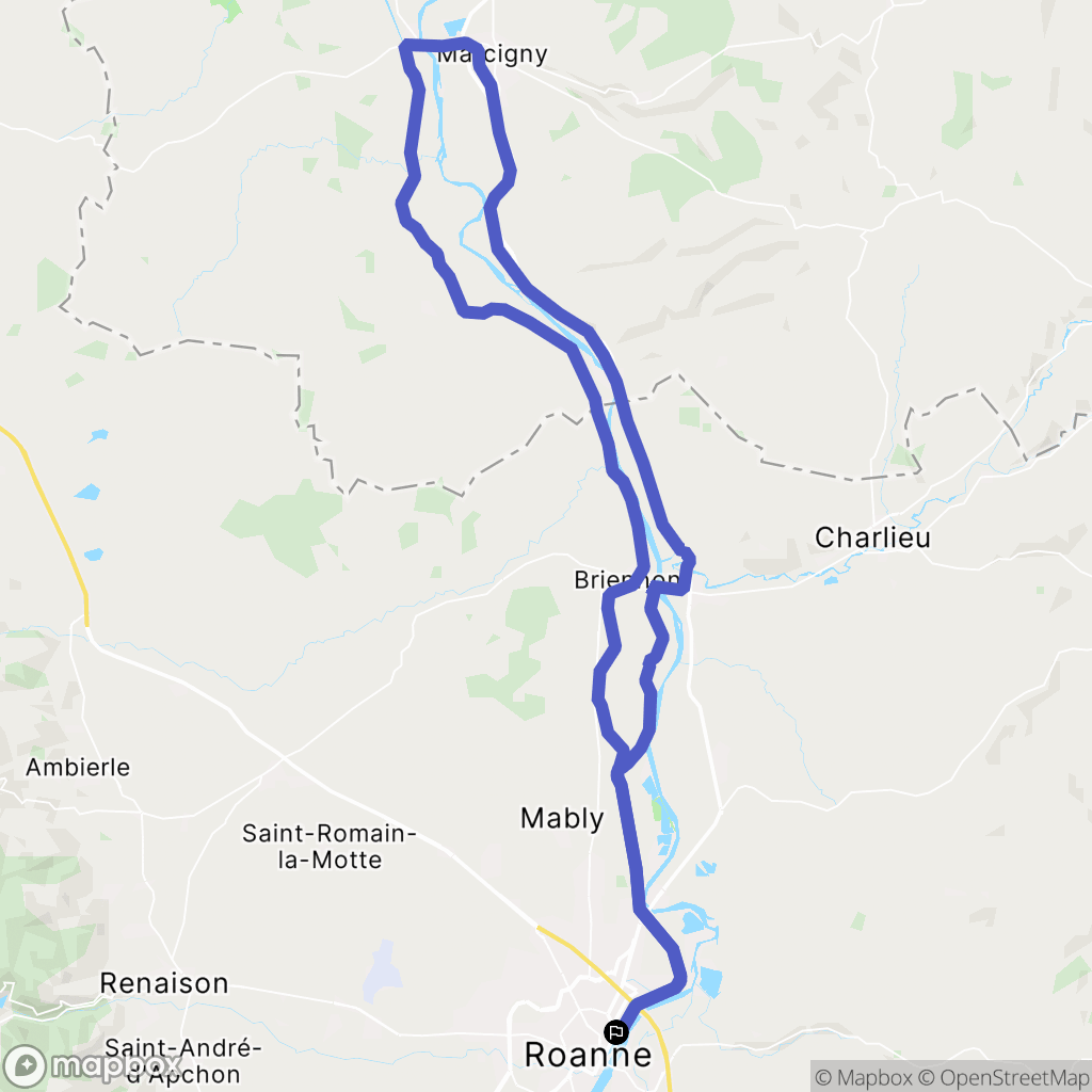 Roanne : carte du parcours de randonnée - France