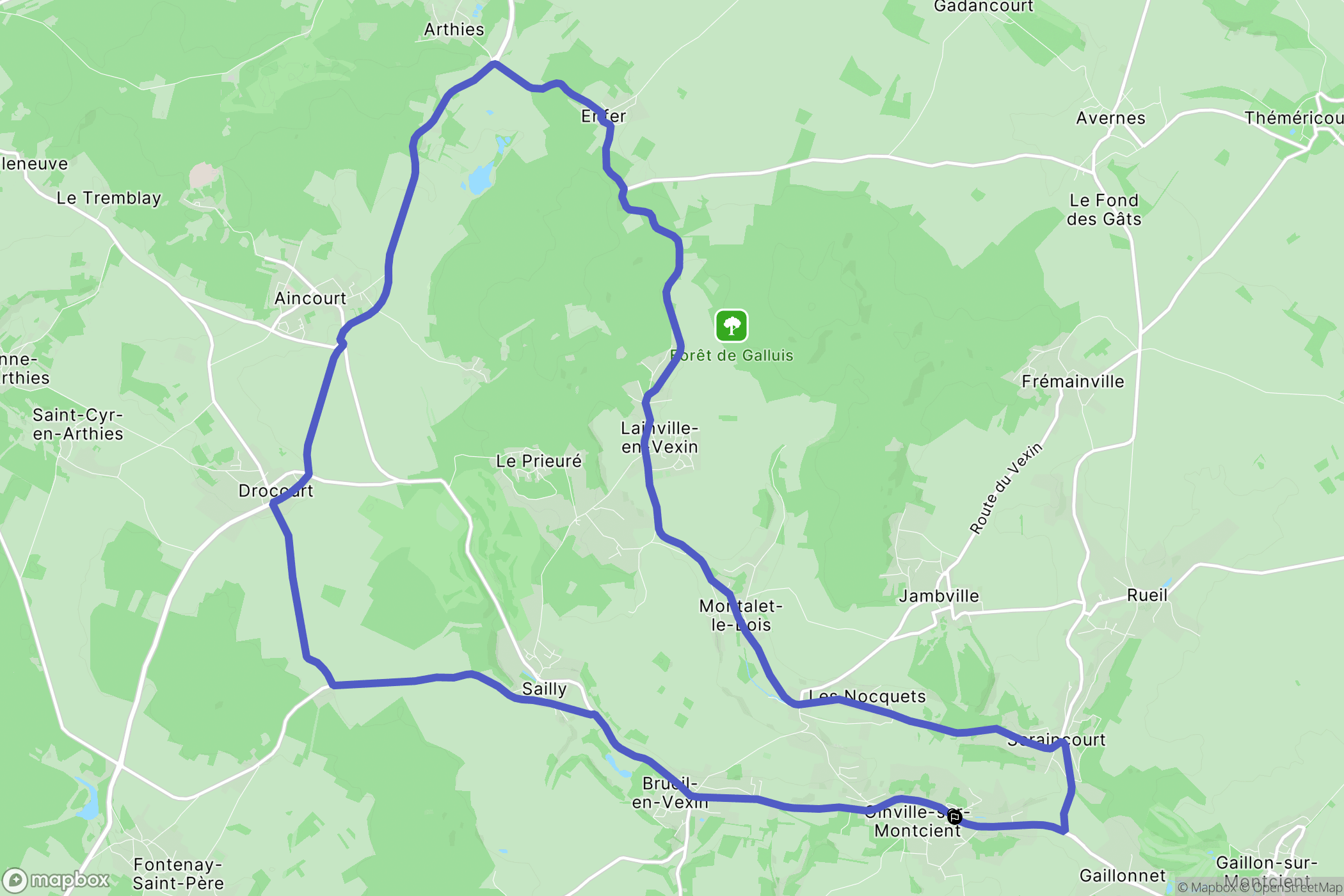 Oinville-sur-Montcient : carte du parcours de randonnée - France