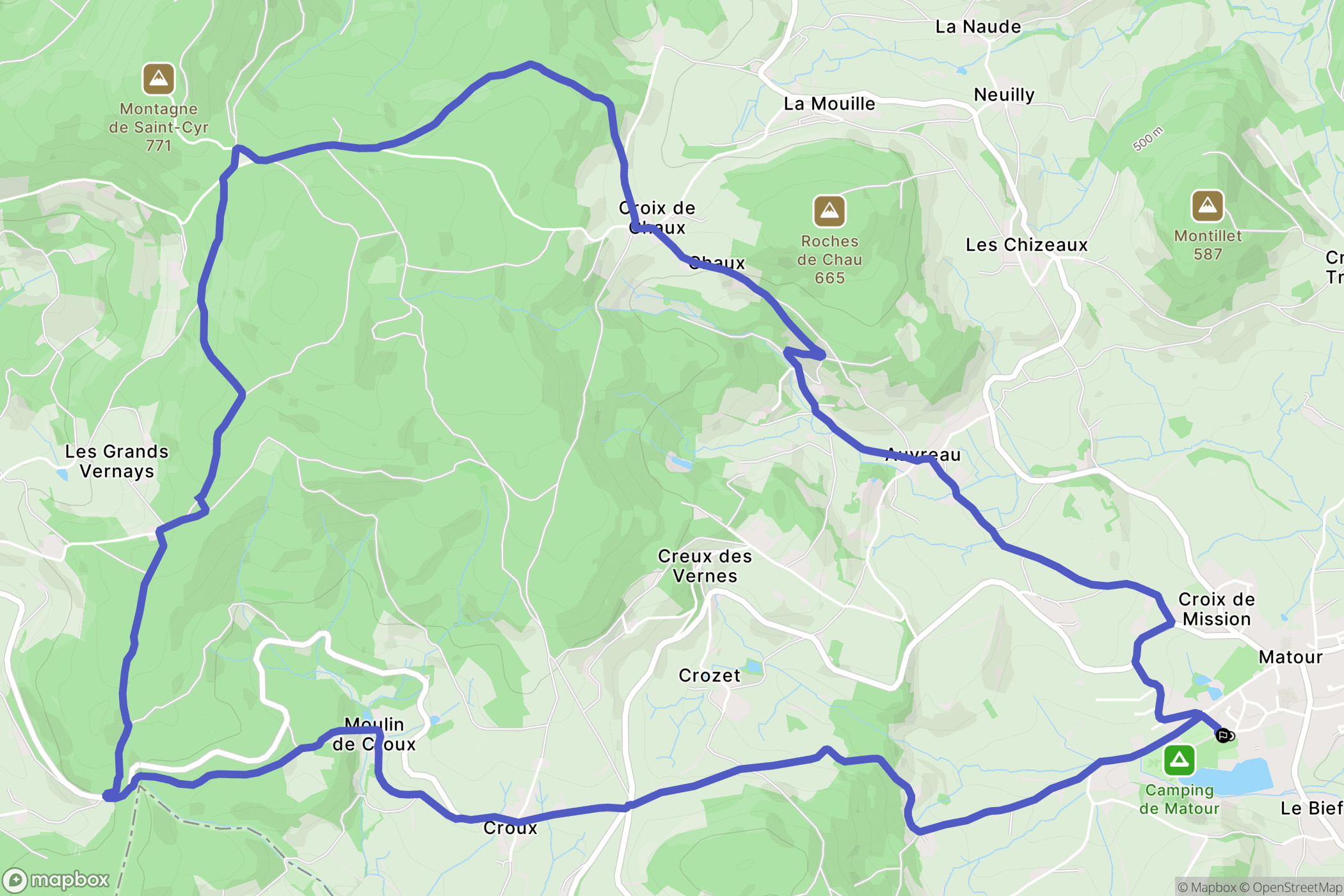 Matour : carte du parcours de randonnée - France