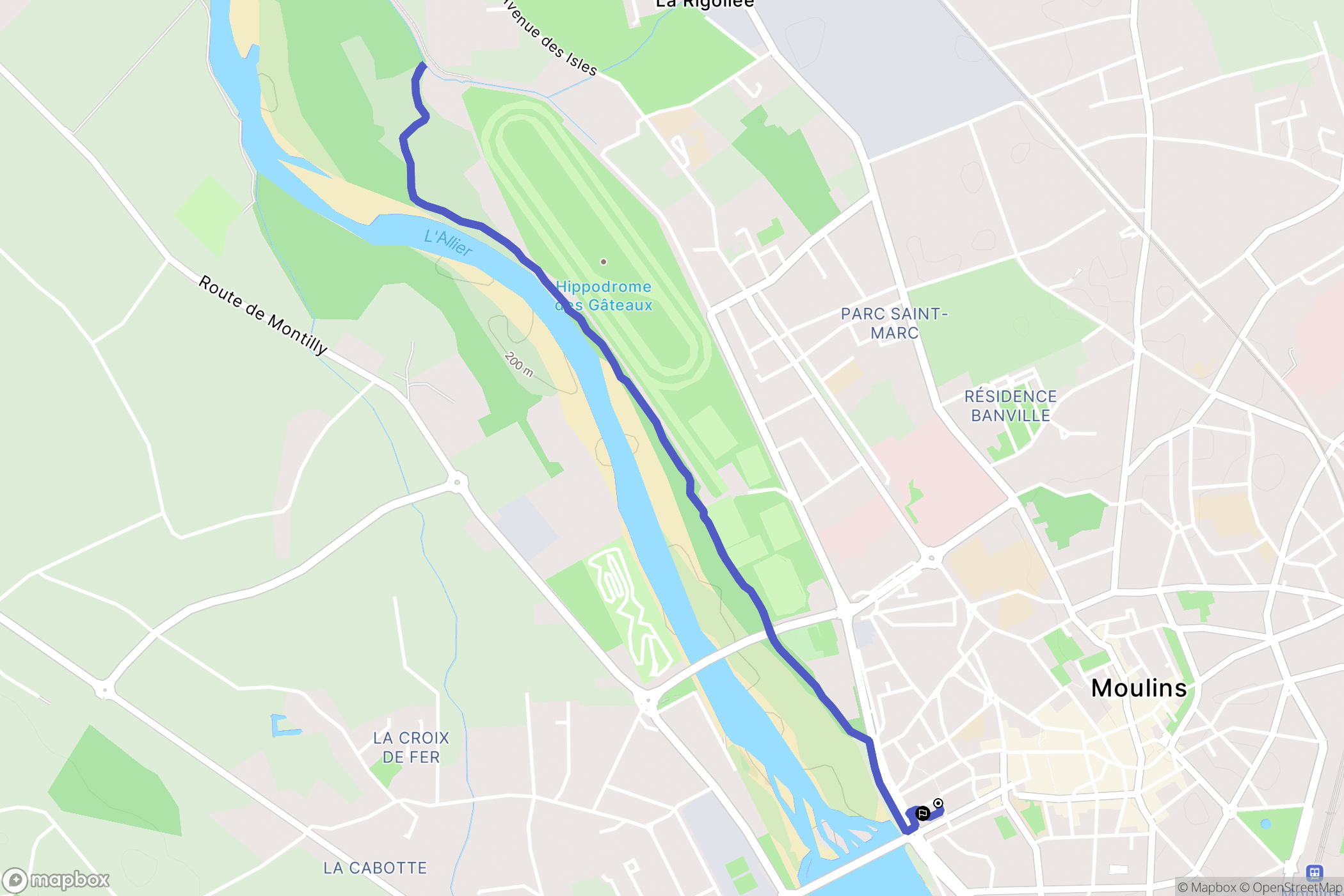 Moulins : carte du parcours de randonnée - France