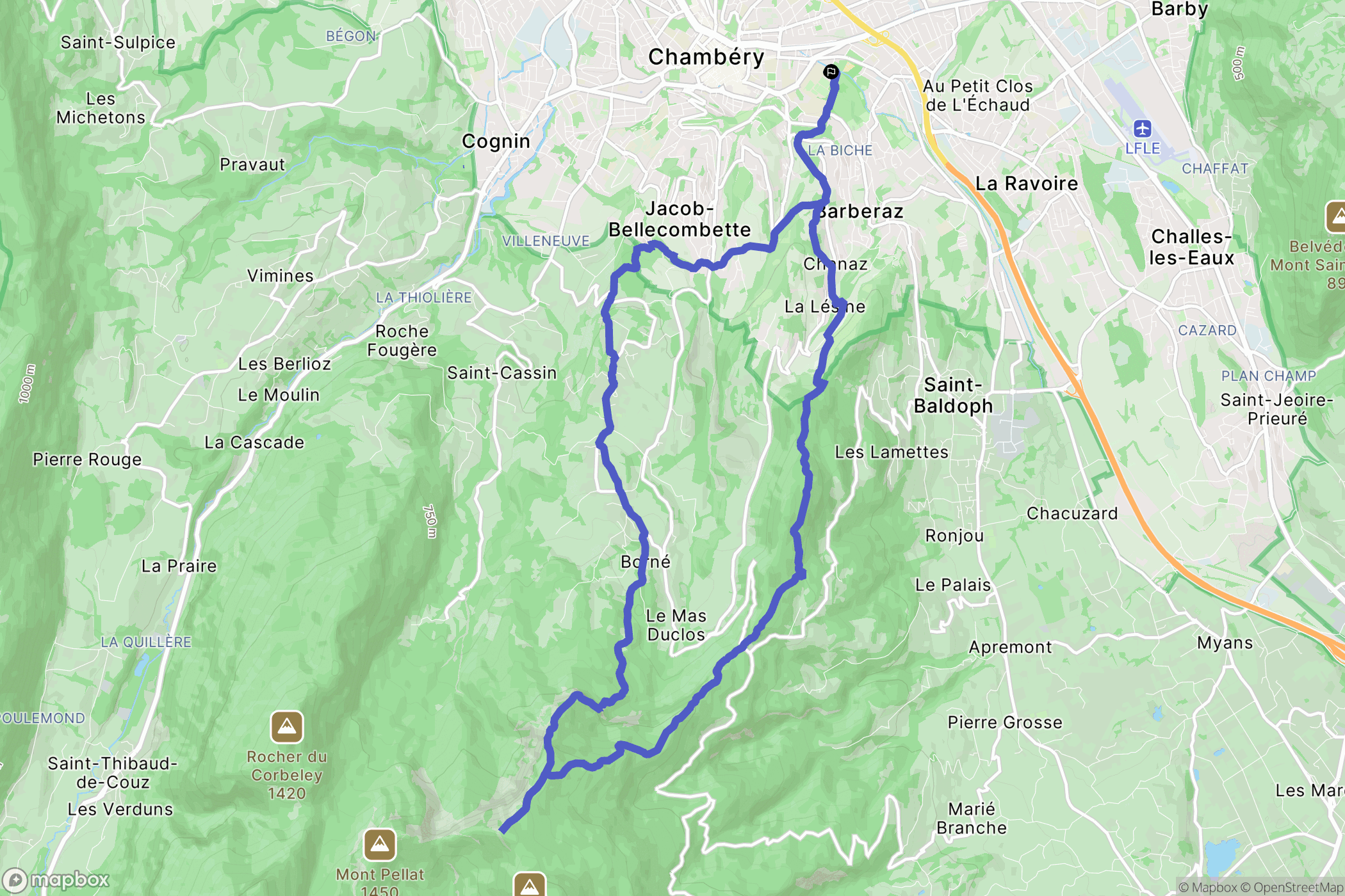 Chambéry : carte du parcours de randonnée - France