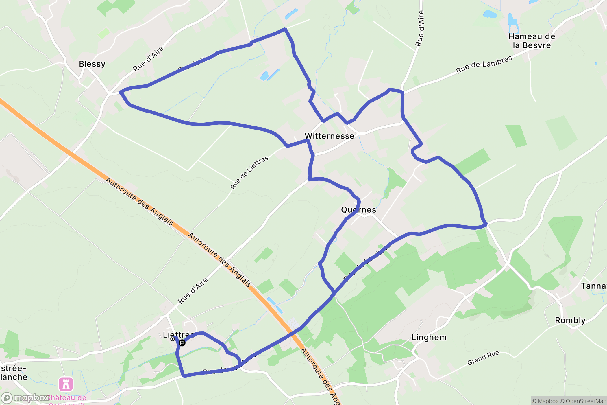 Liettres : carte du parcours de randonnée - France