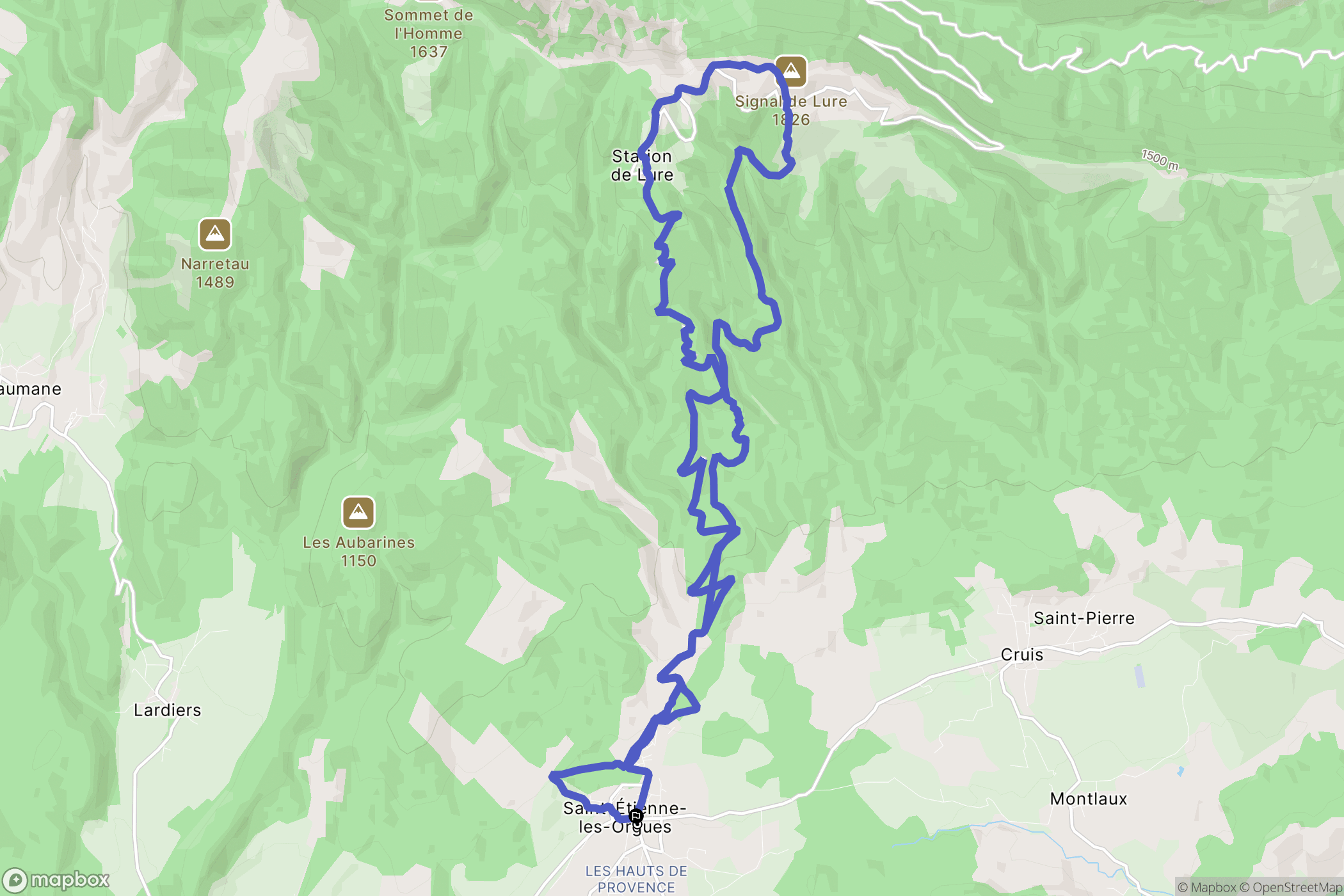 Saint-Étienne-les-Orgues : carte du parcours de randonnée - France