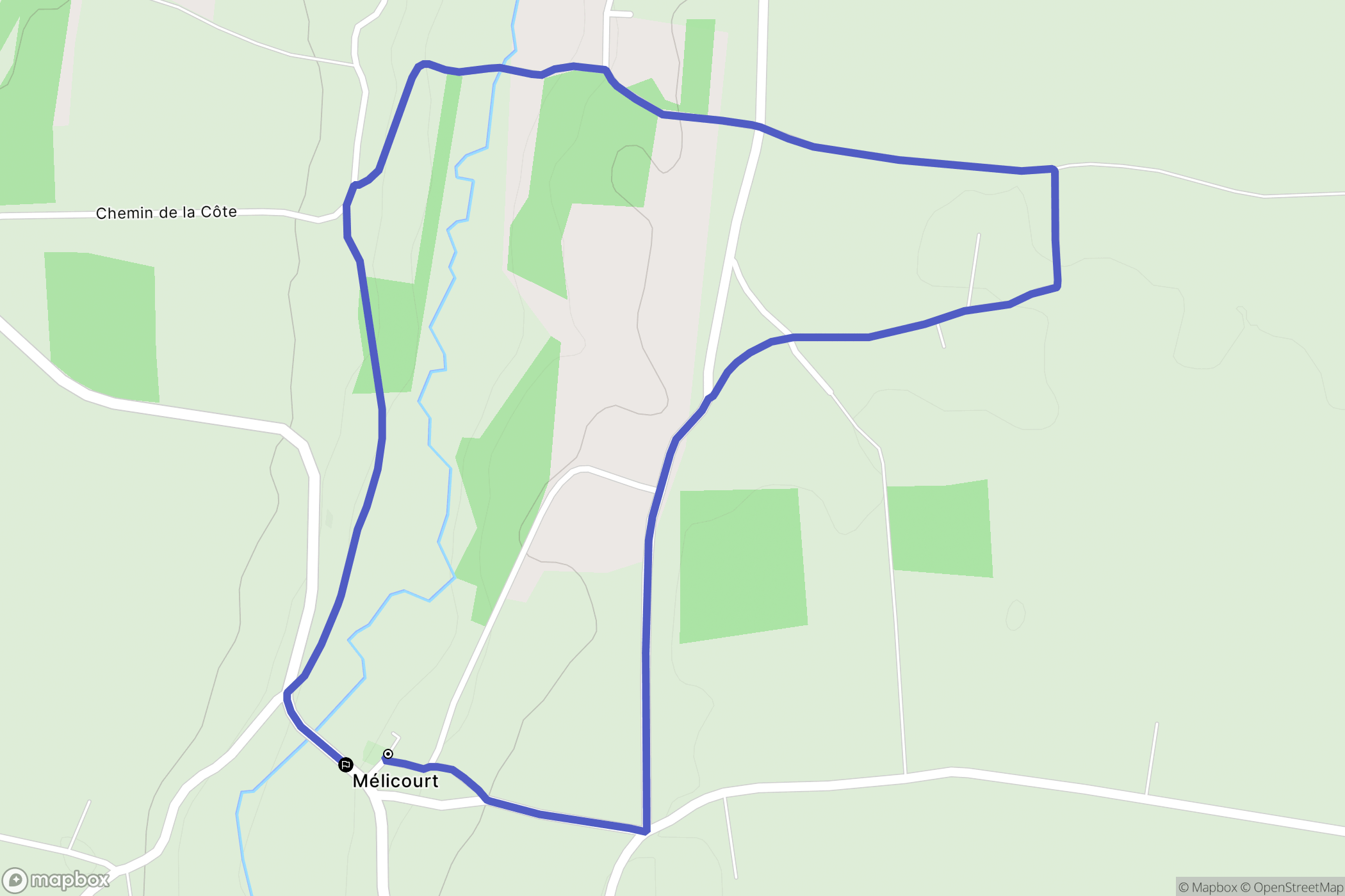 Mélicourt : carte du parcours de randonnée - France