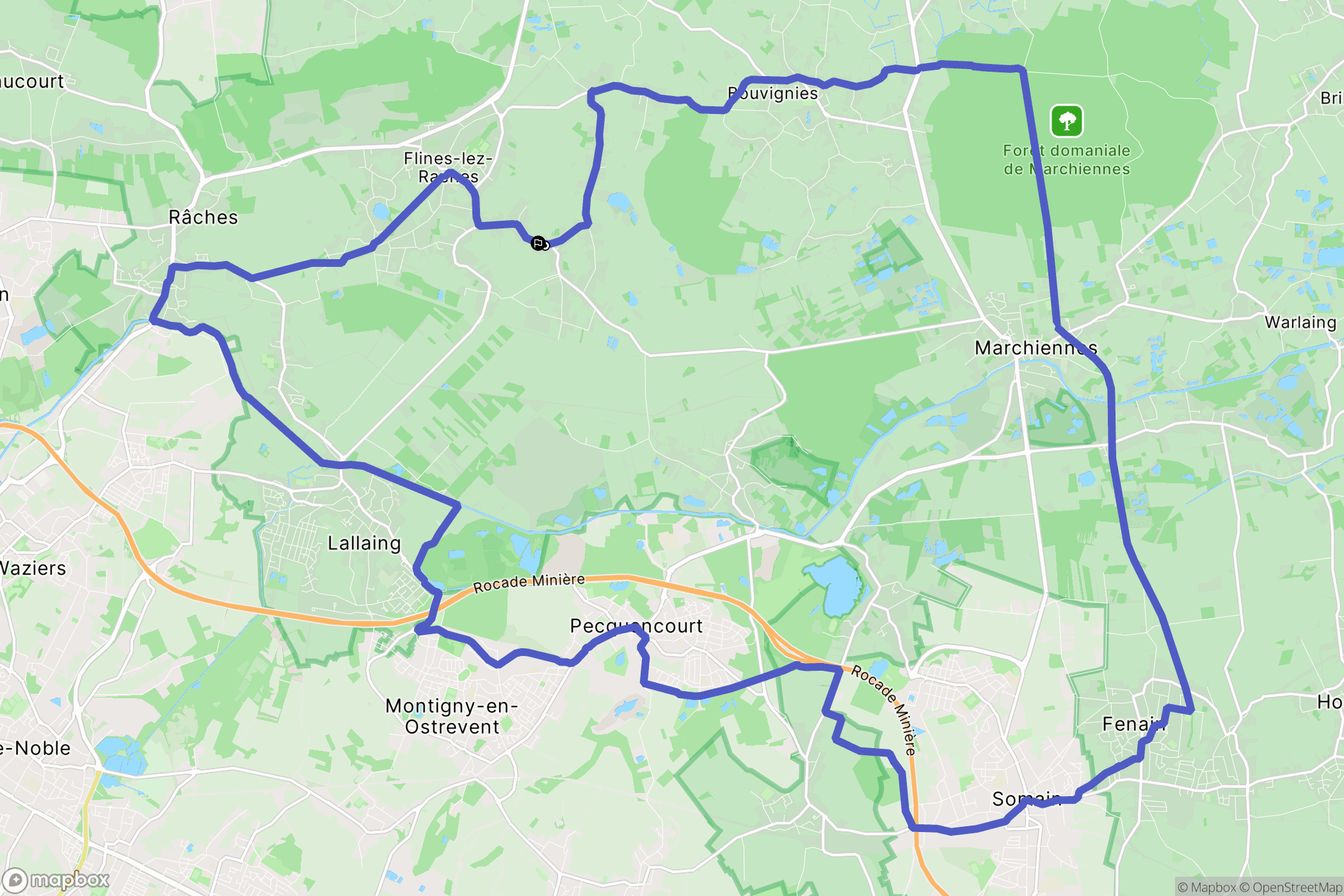Flines-lez-Raches : carte du parcours de randonnée - France
